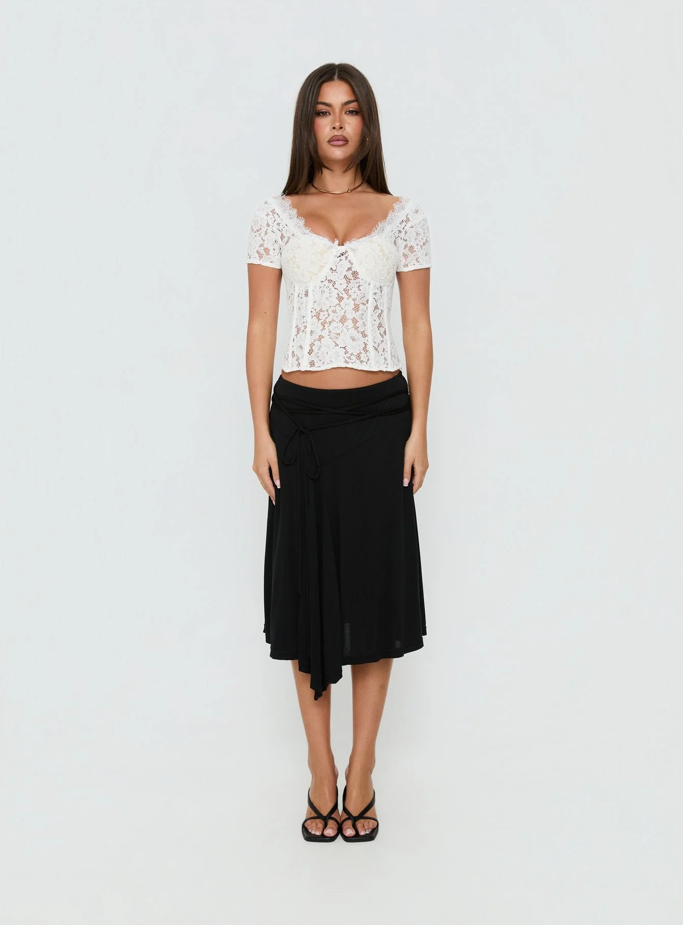 Miquela Short Sleeve Corset Lace Top White - Image 7