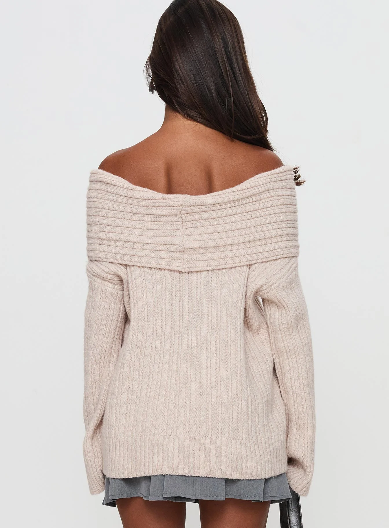 Mirrelle Off Shoulder Knit Sweater Beige - Image 5
