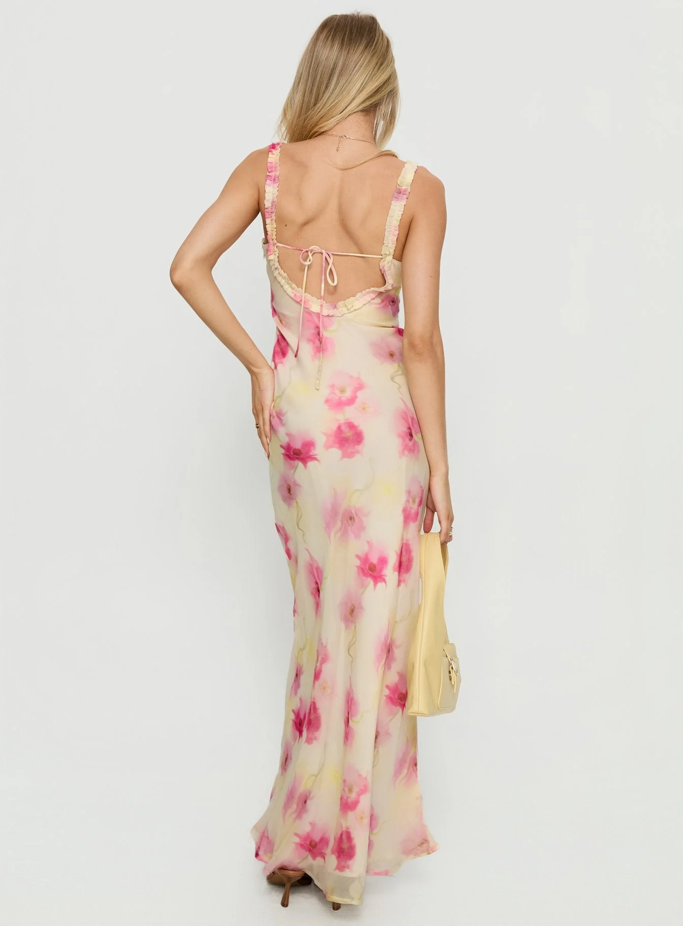 Baley Bias Cut Frill Maxi Dress White Floral - Image 5