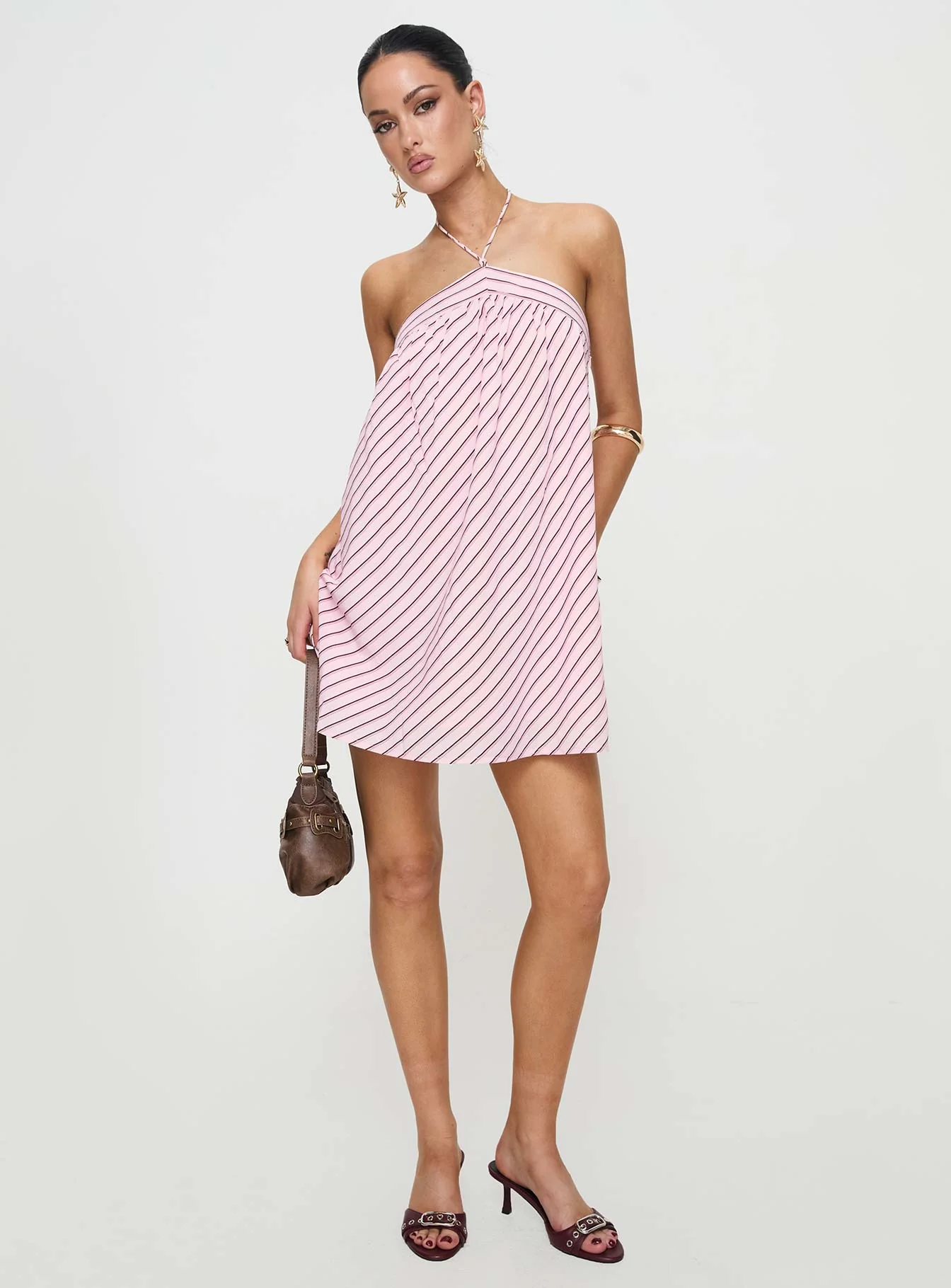 Moonlit Mini Dress Pink Stripe Petite - Image 3