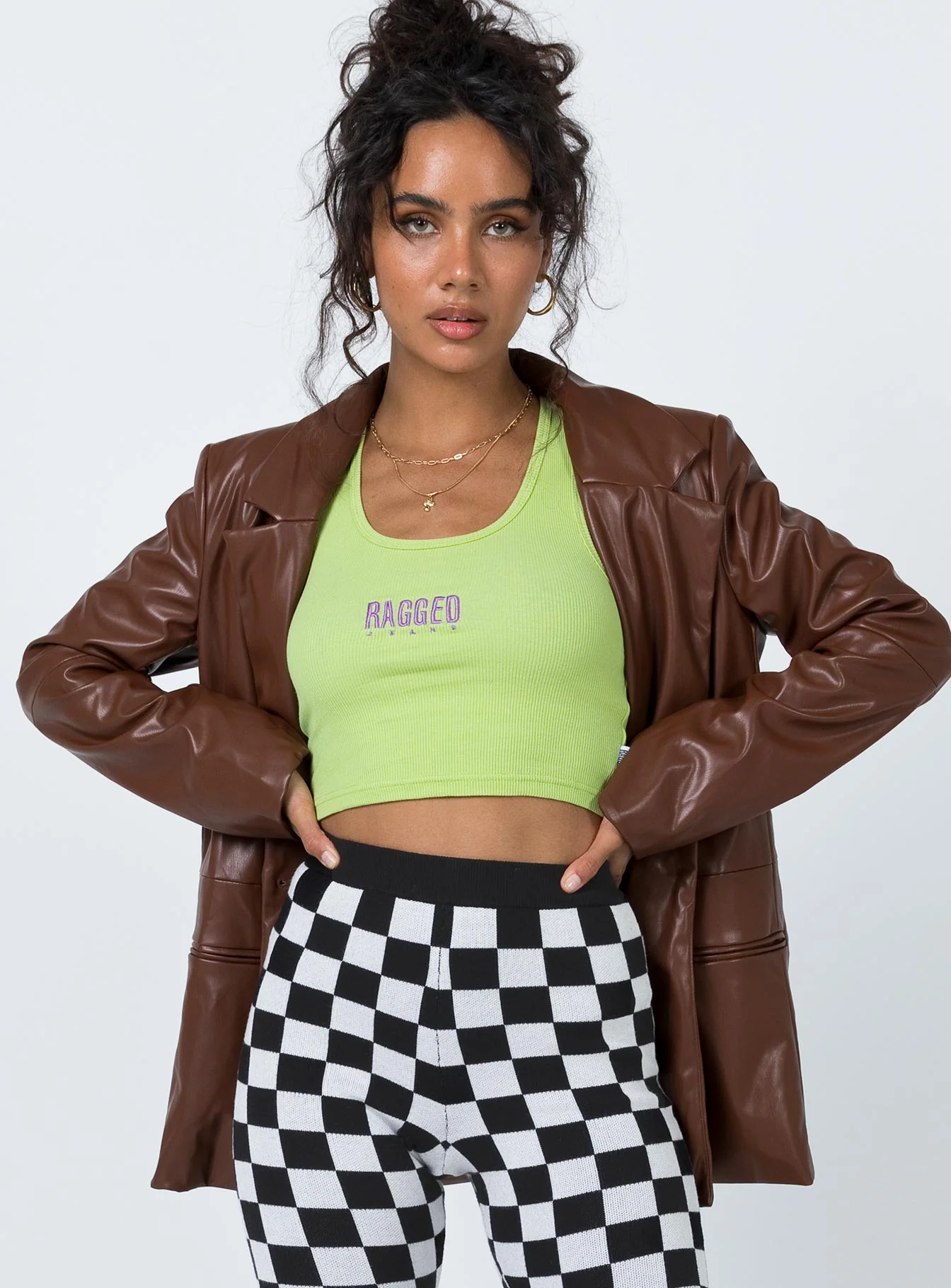 Morrison Faux Leather Blazer Brown - Image 5