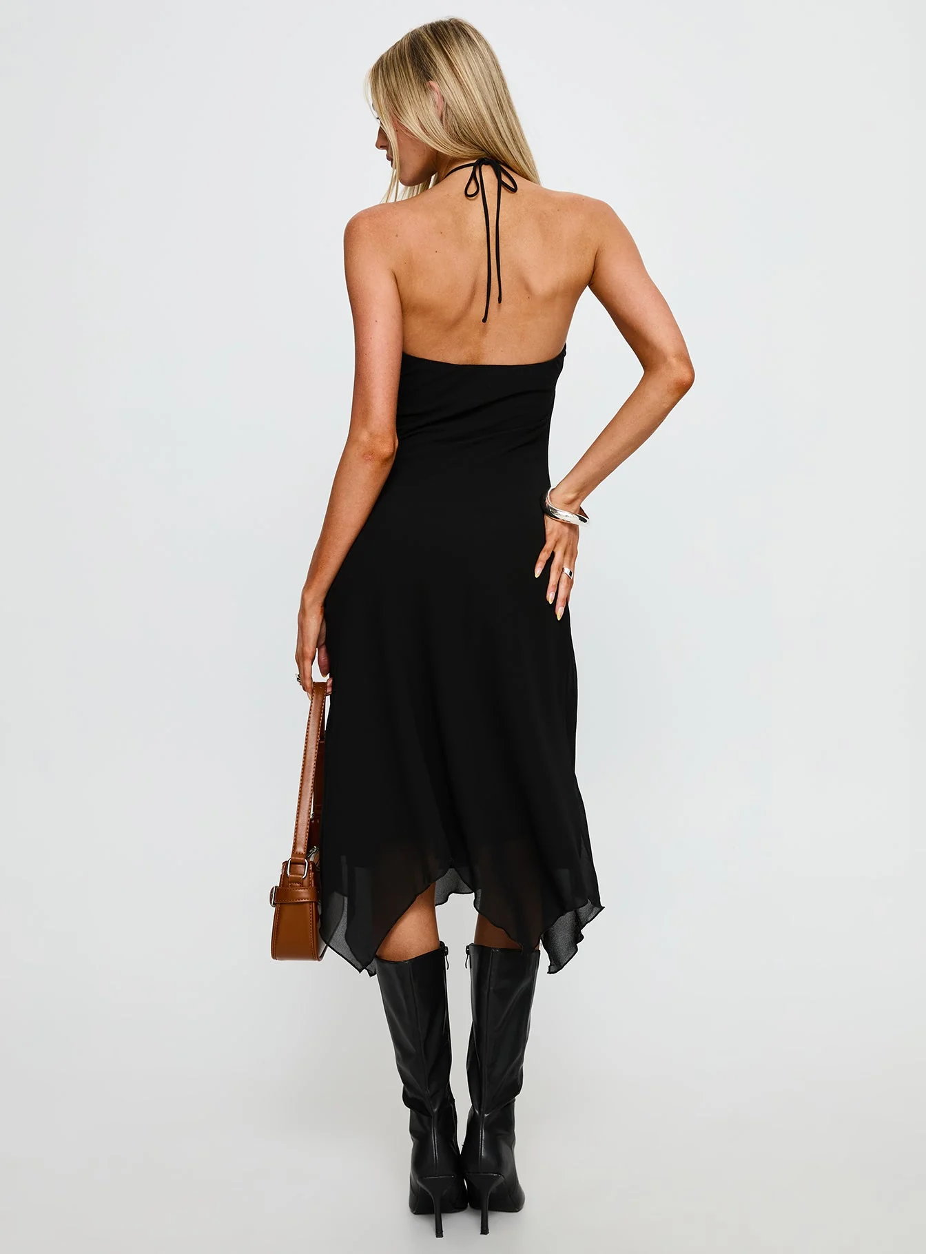 Naila Halter Lace Trim Midi Dress Black - Image 5