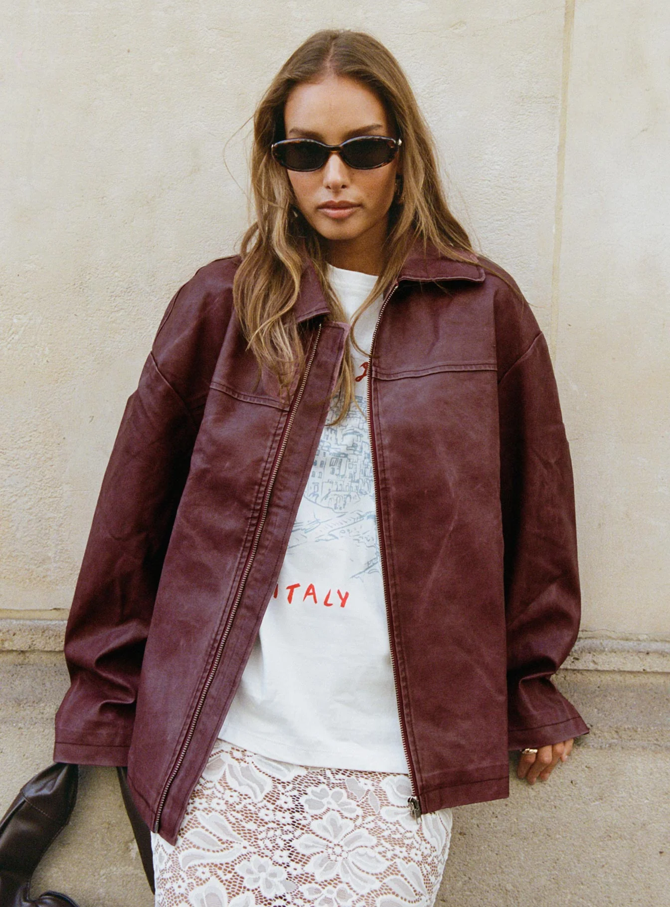 Napoleon Faux Leather Jacket Burgundy - Image 11
