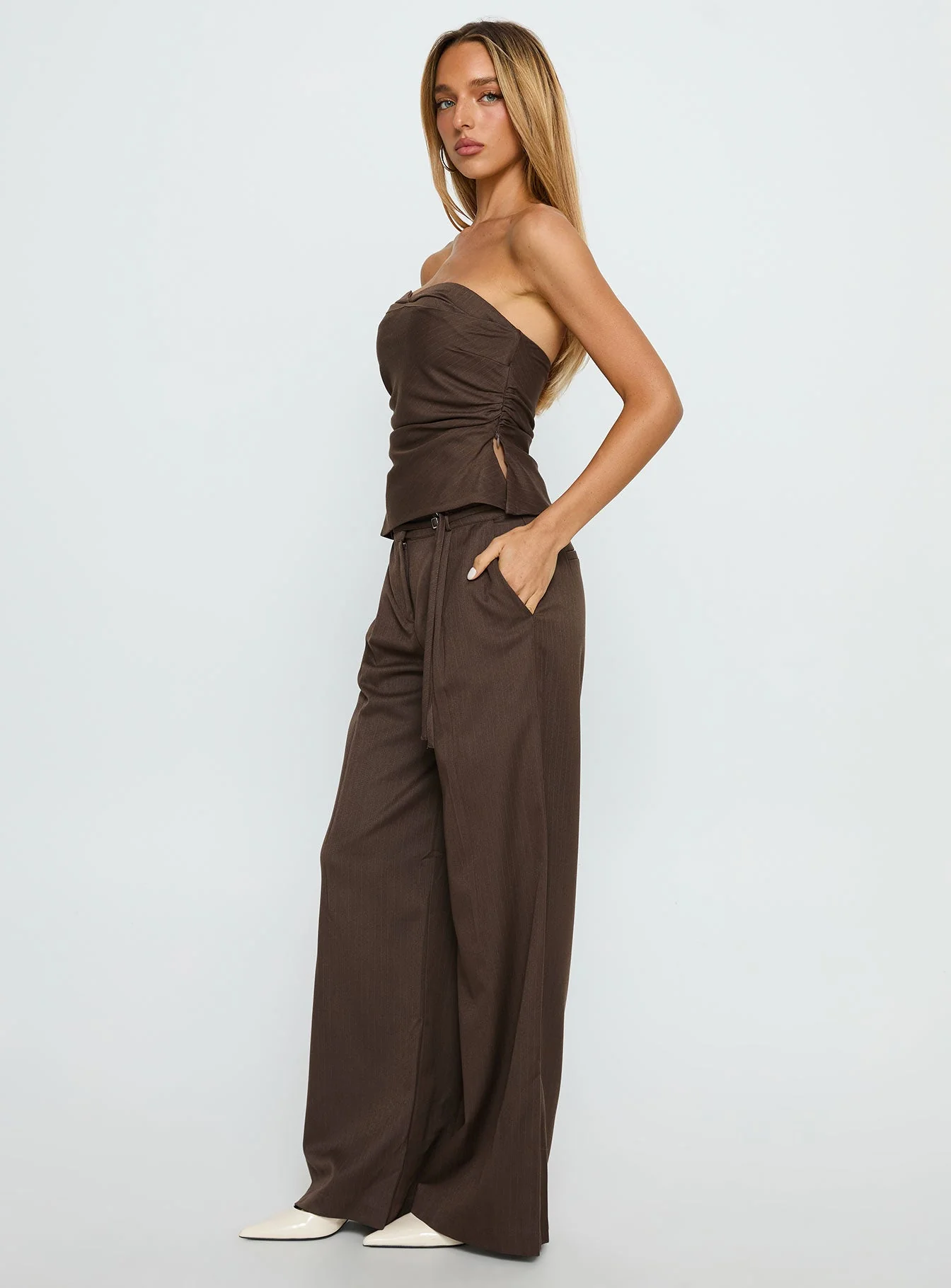 Natilee Relaxed Tailored Pants Brown Pinstripe - Image 5