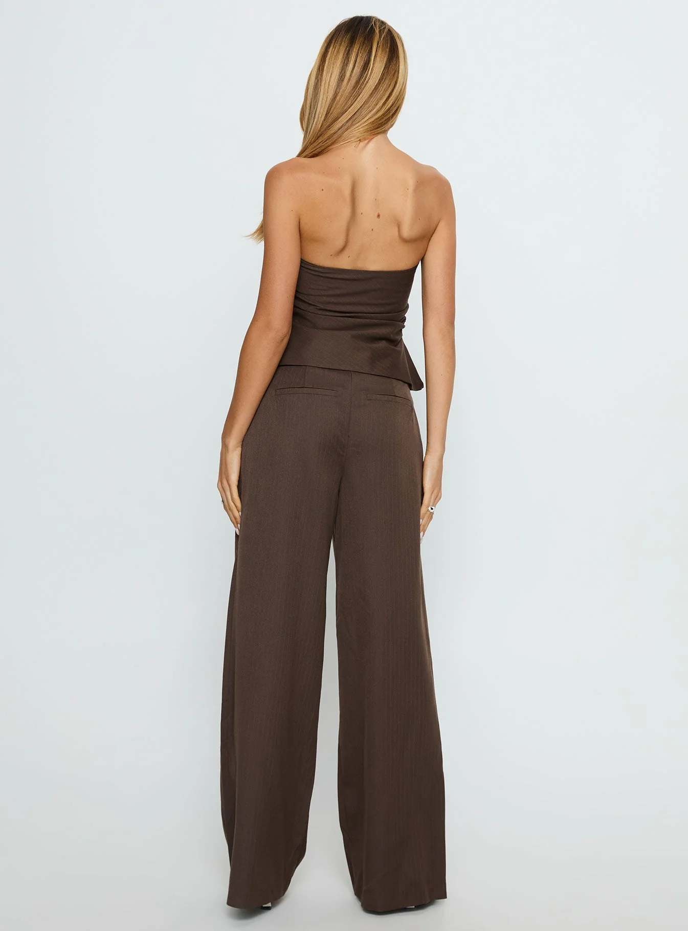 Natilee Relaxed Tailored Pants Brown Pinstripe - Image 6