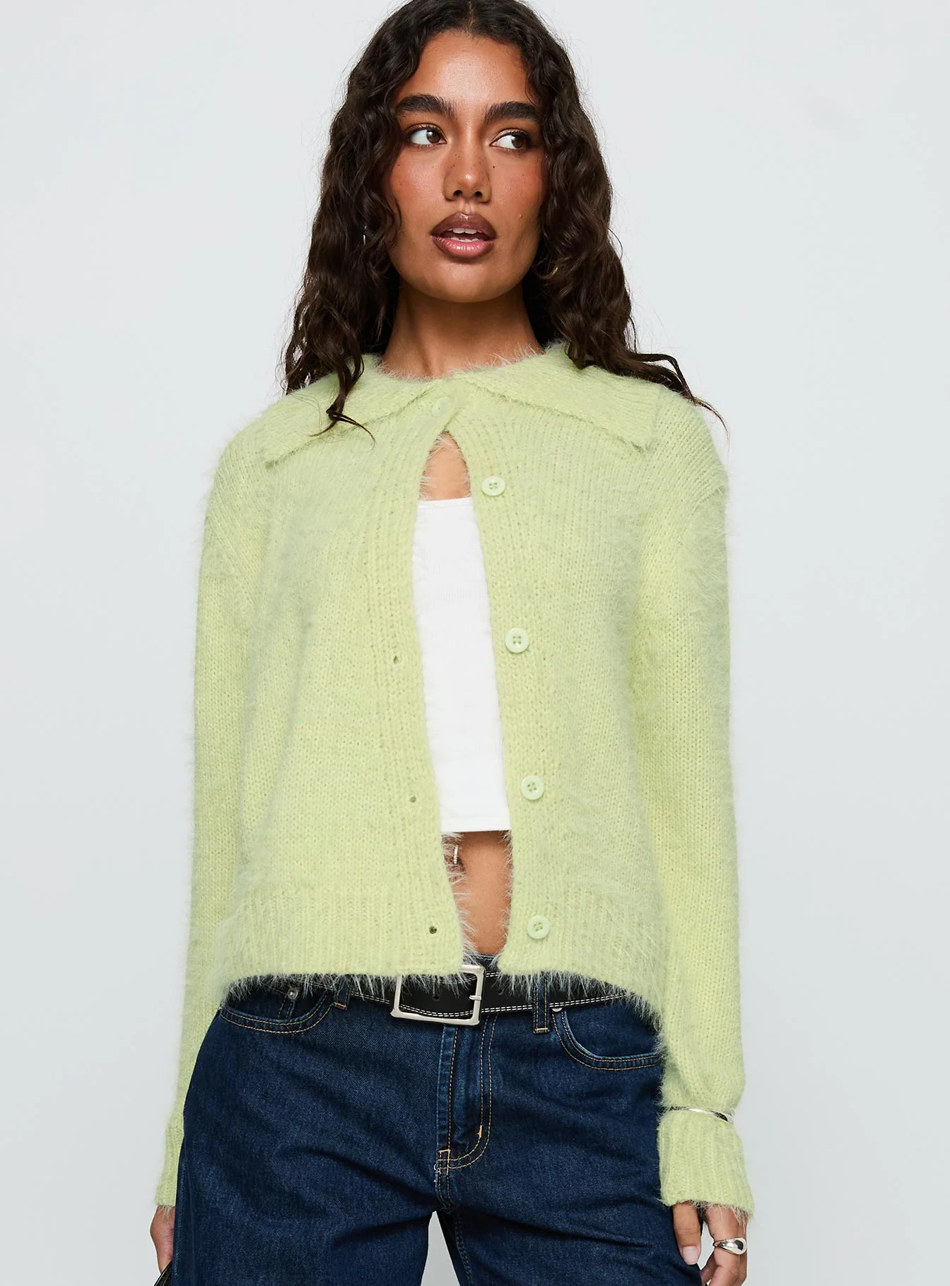 Nayara Collared Asymmetric Knit Sweater Green - Image 2