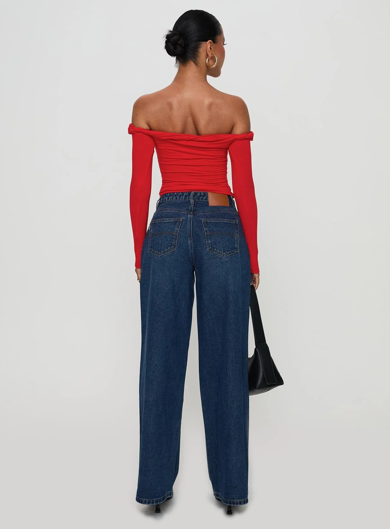 Naylor Rip Mid Rise Wide Leg Jeans Dark Blue Wash - Image 4