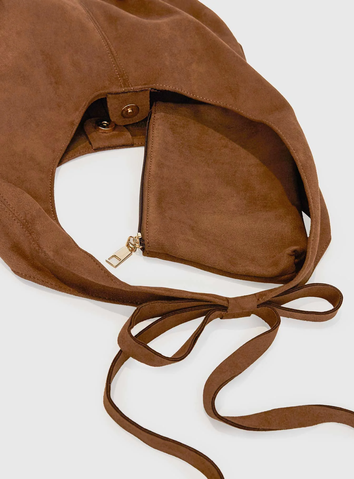 Neddy Faux Suede Bow Bag Brown - Image 4