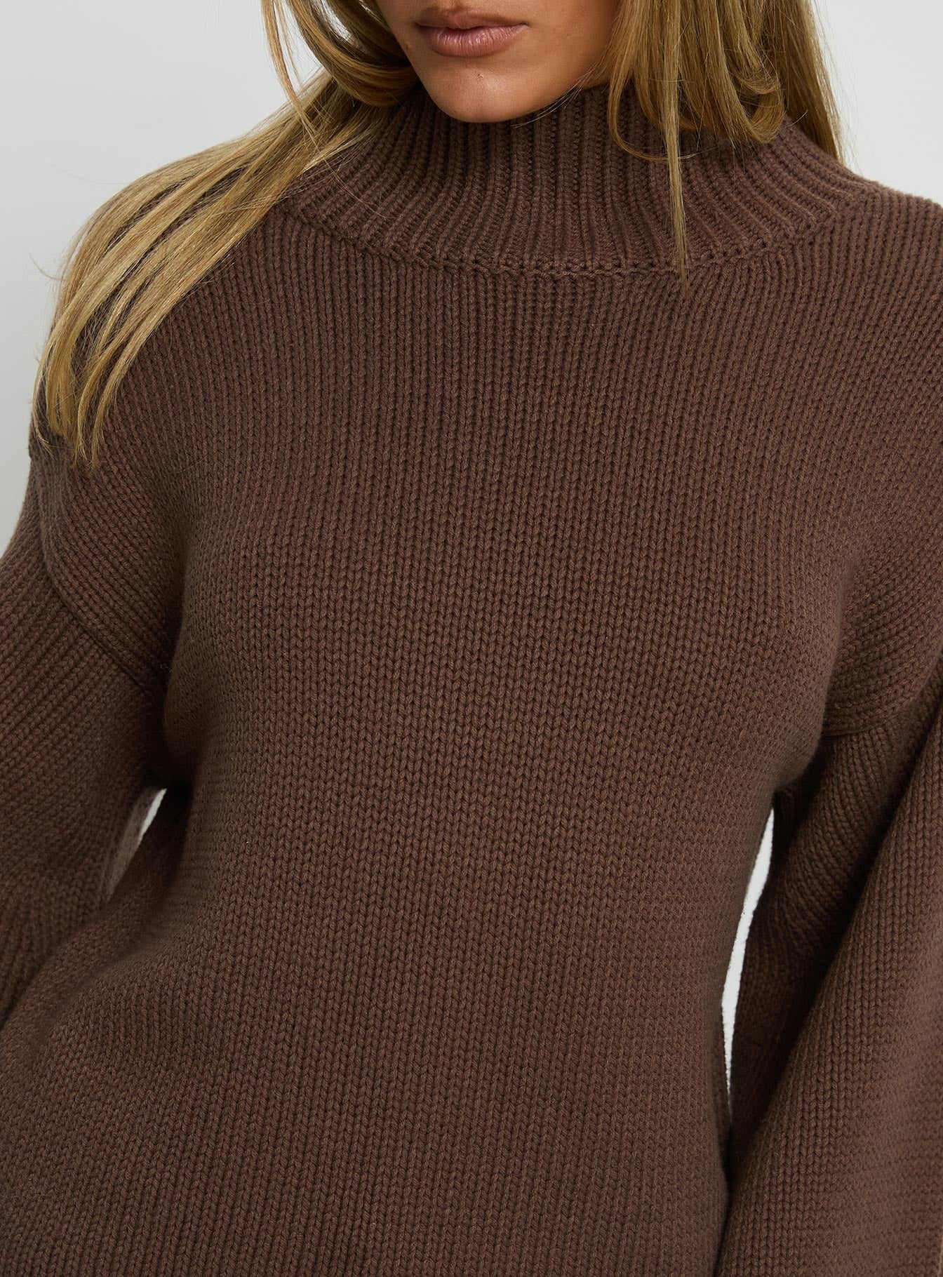 Neriel Funnel Neck Knit Sweater Chocolate - Image 5