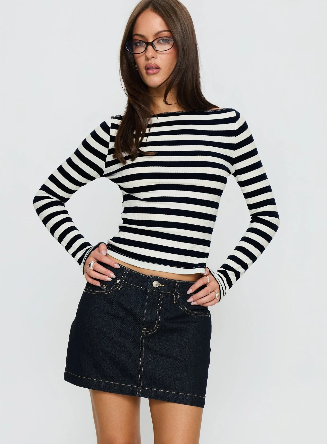 Nickei Denim Mini Skirt Raw Dark Wash - Image 2