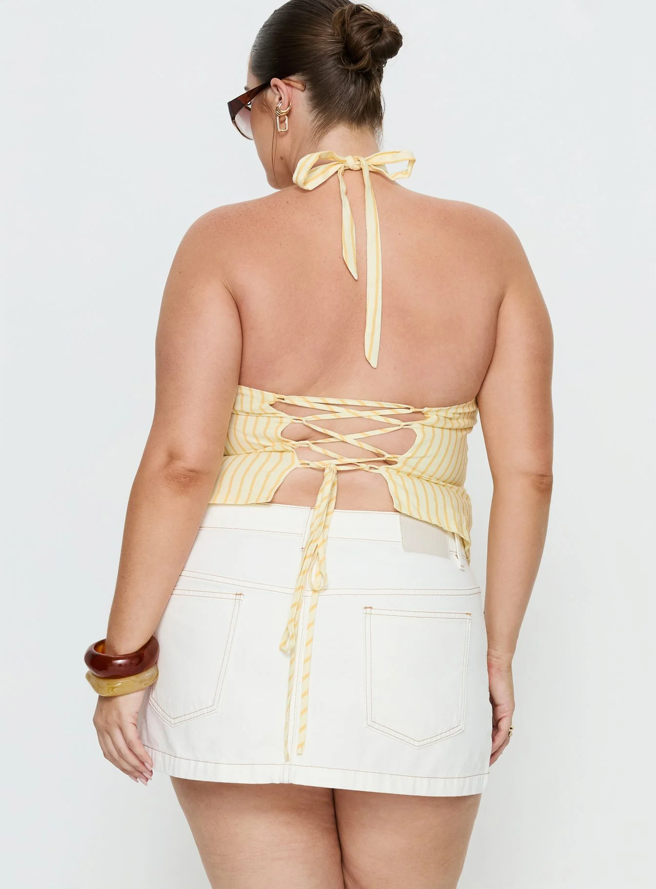 Nicolina Low Rise Denim Mini Skirt Ecru Curve - Image 5