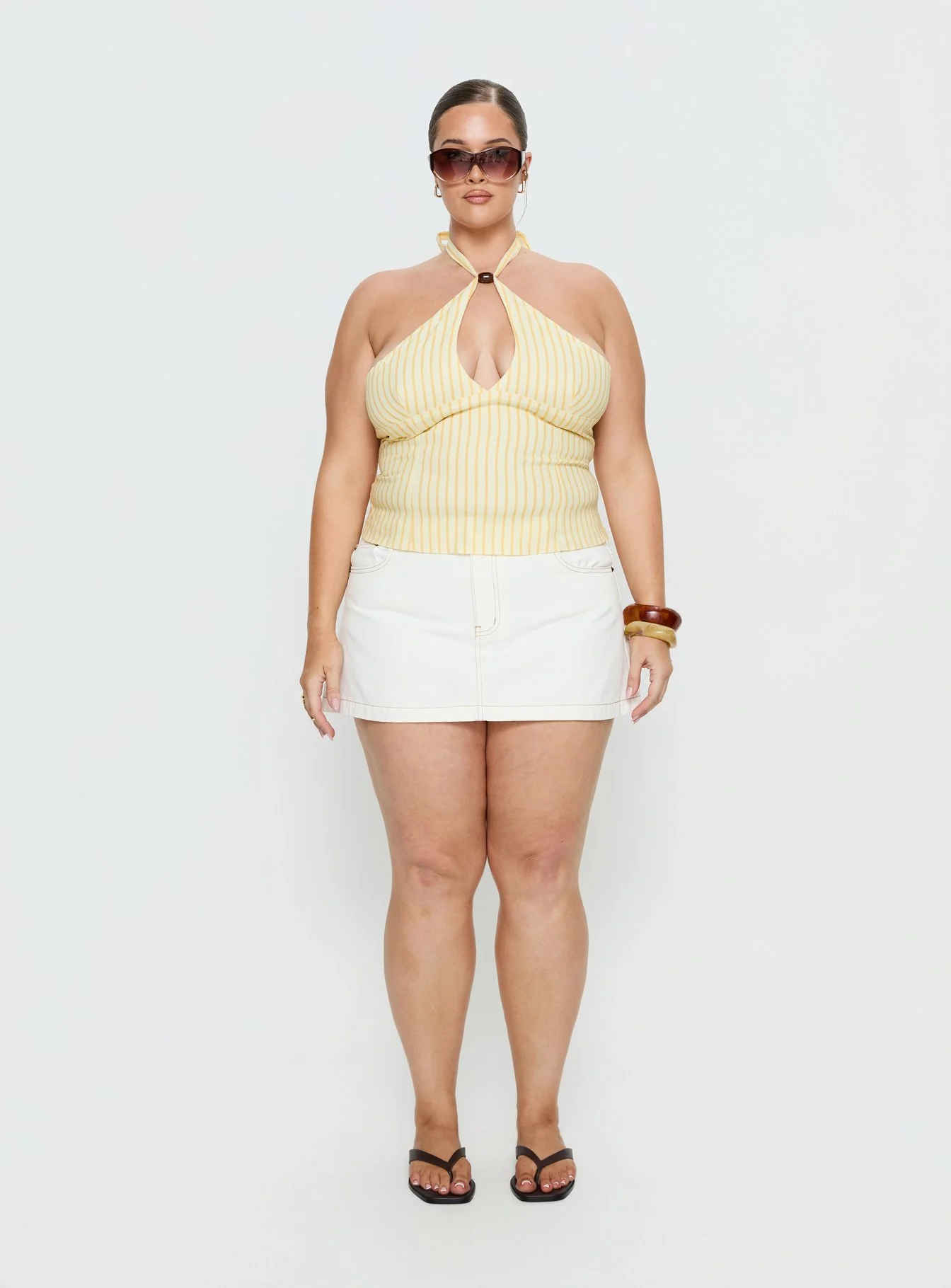 Nicolina Low Rise Denim Mini Skirt Ecru Curve - Image 7