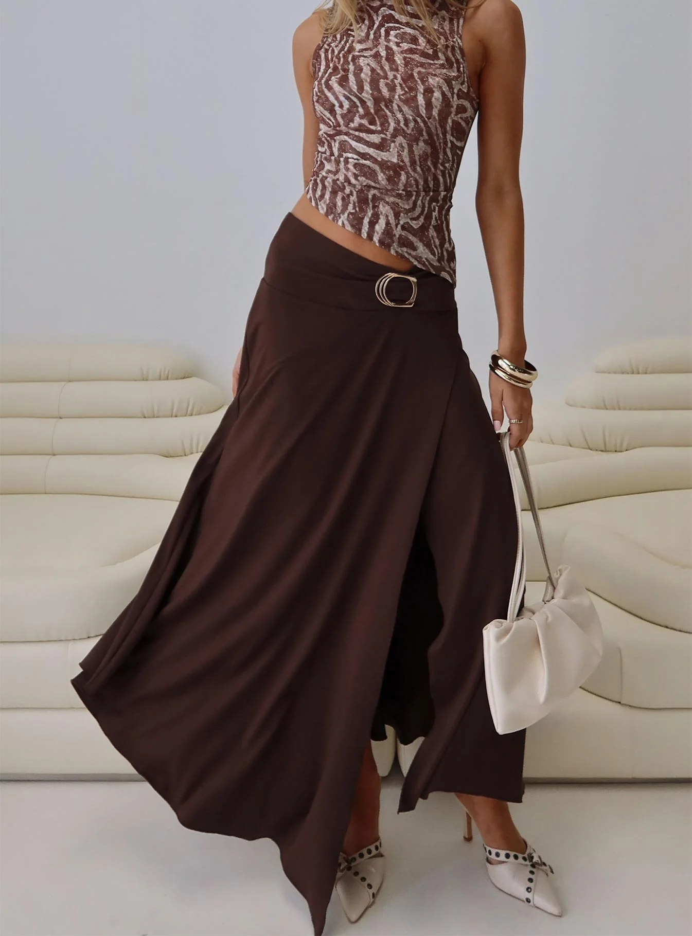 Nola Hardware Slit Maxi Skirt Brown - Image 8