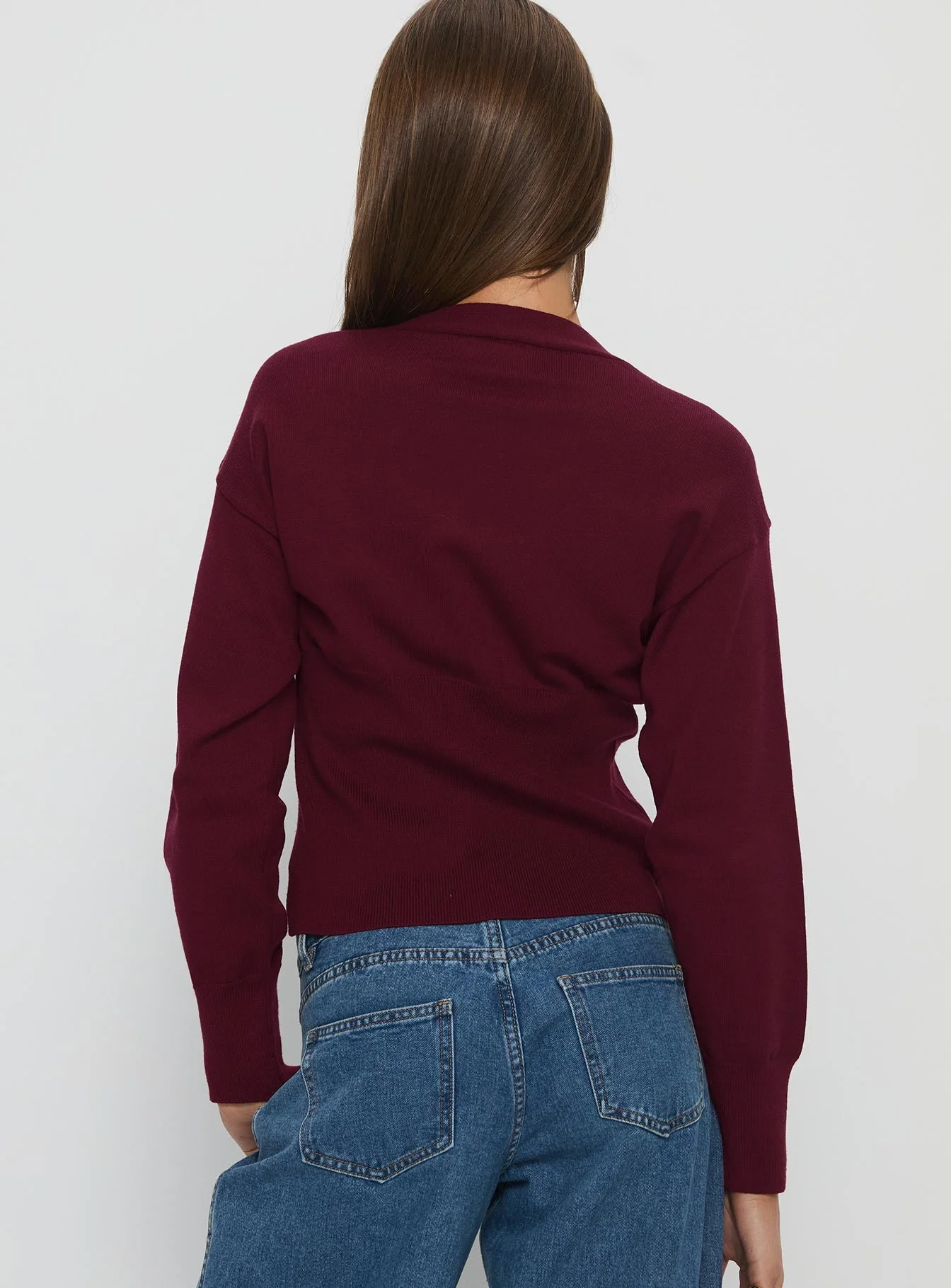 Nolie Hardware Detail Knit Cardigan Wine - Image 4