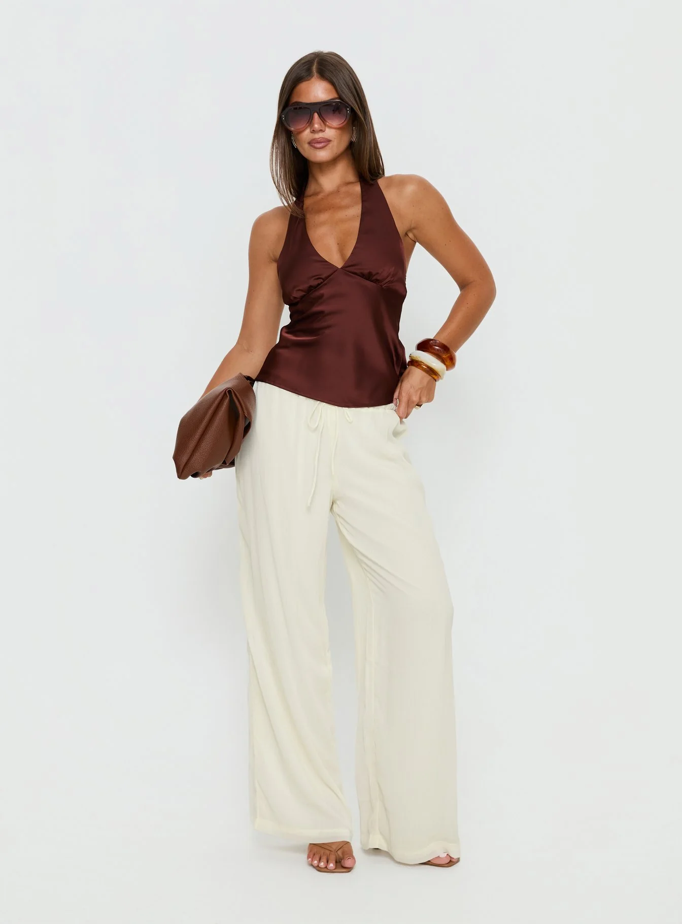 Nonnah Chiffon Straight Leg Pants Cream - Image 3