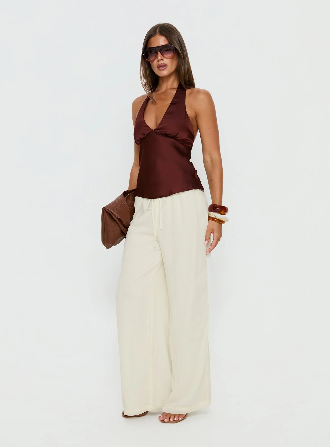Nonnah Chiffon Straight Leg Pants Cream - Image 4