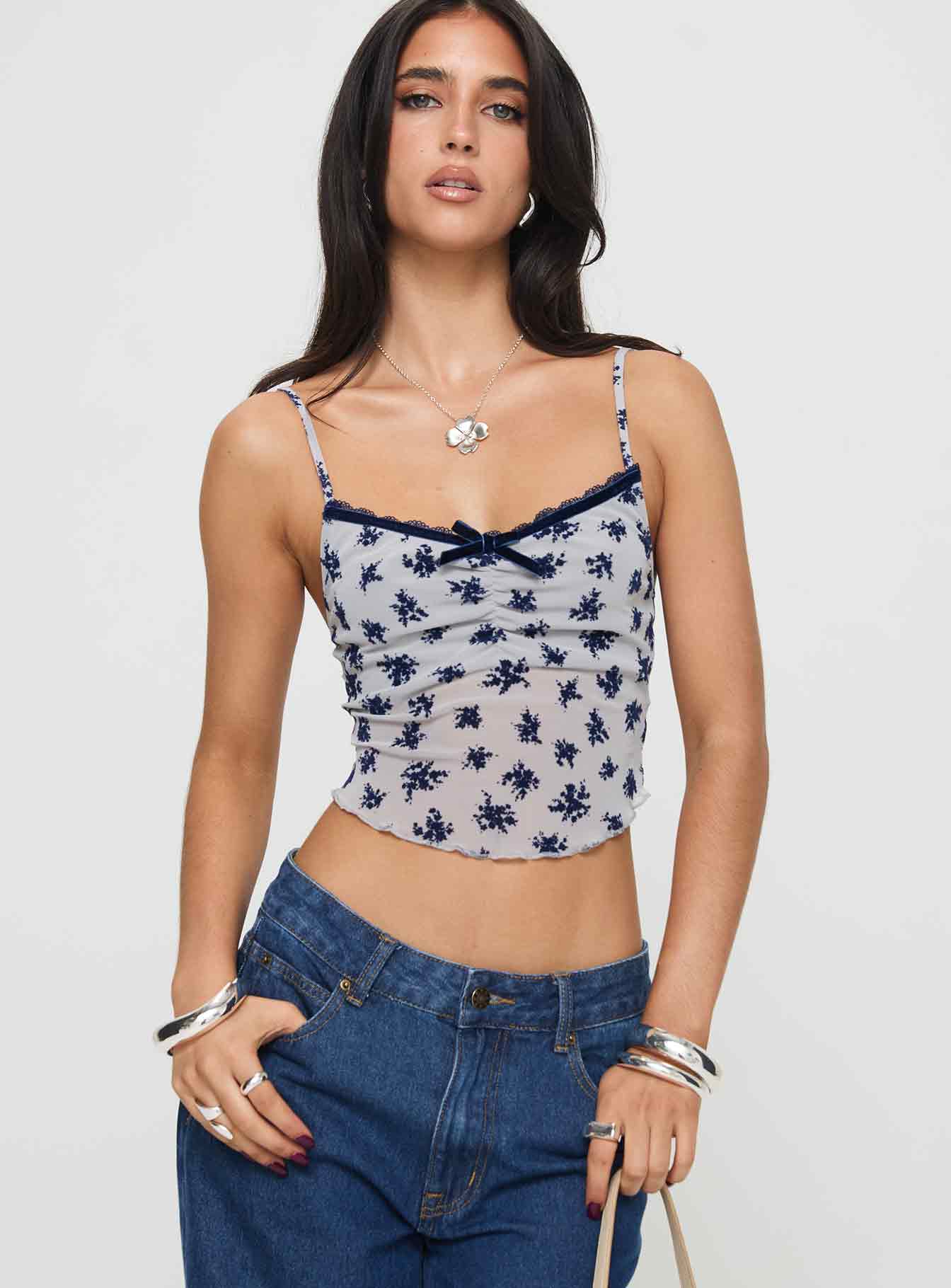 Norde Top Floral Cluster Pale Grey - Image 2