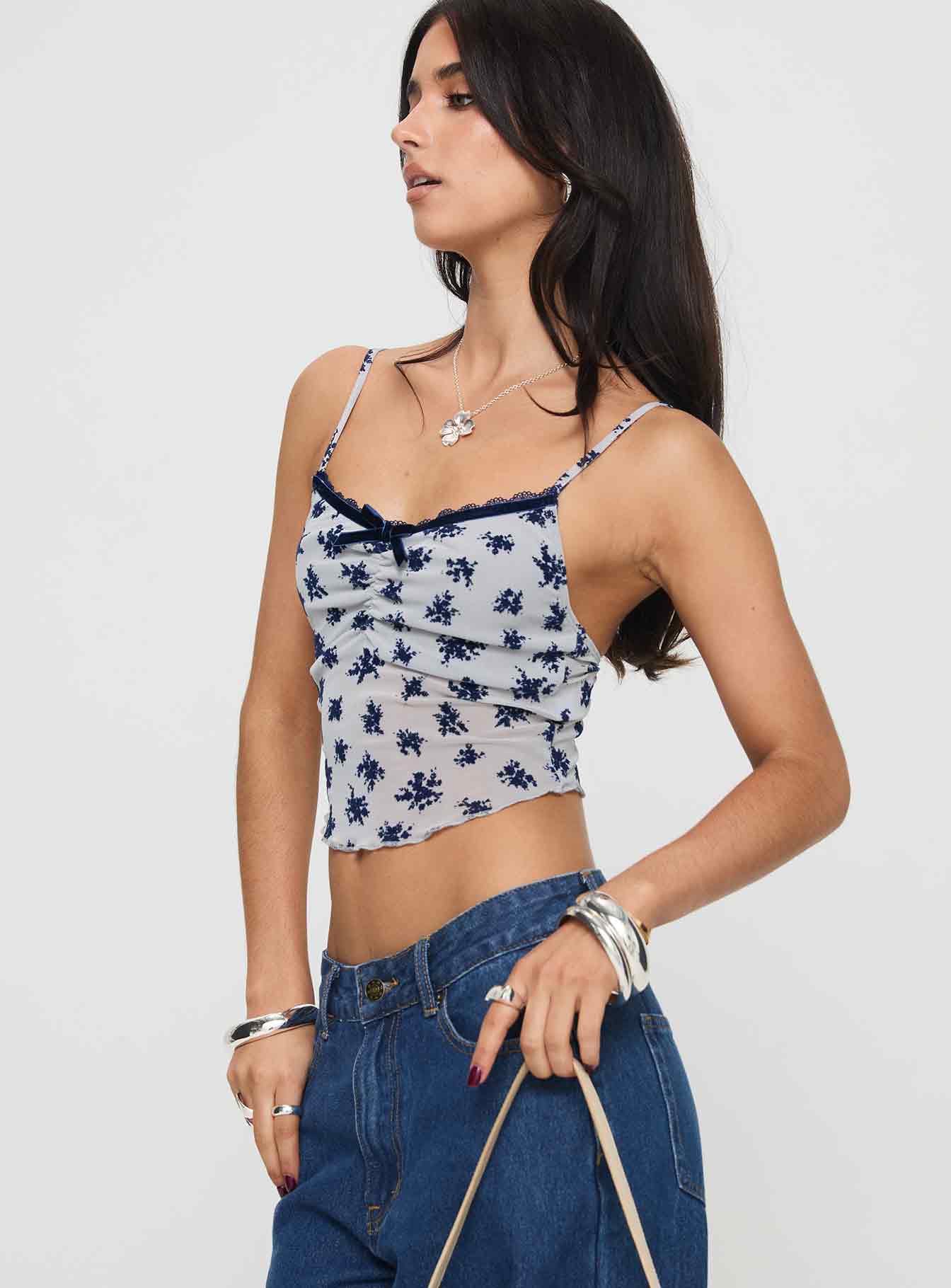 Norde Top Floral Cluster Pale Grey - Image 4