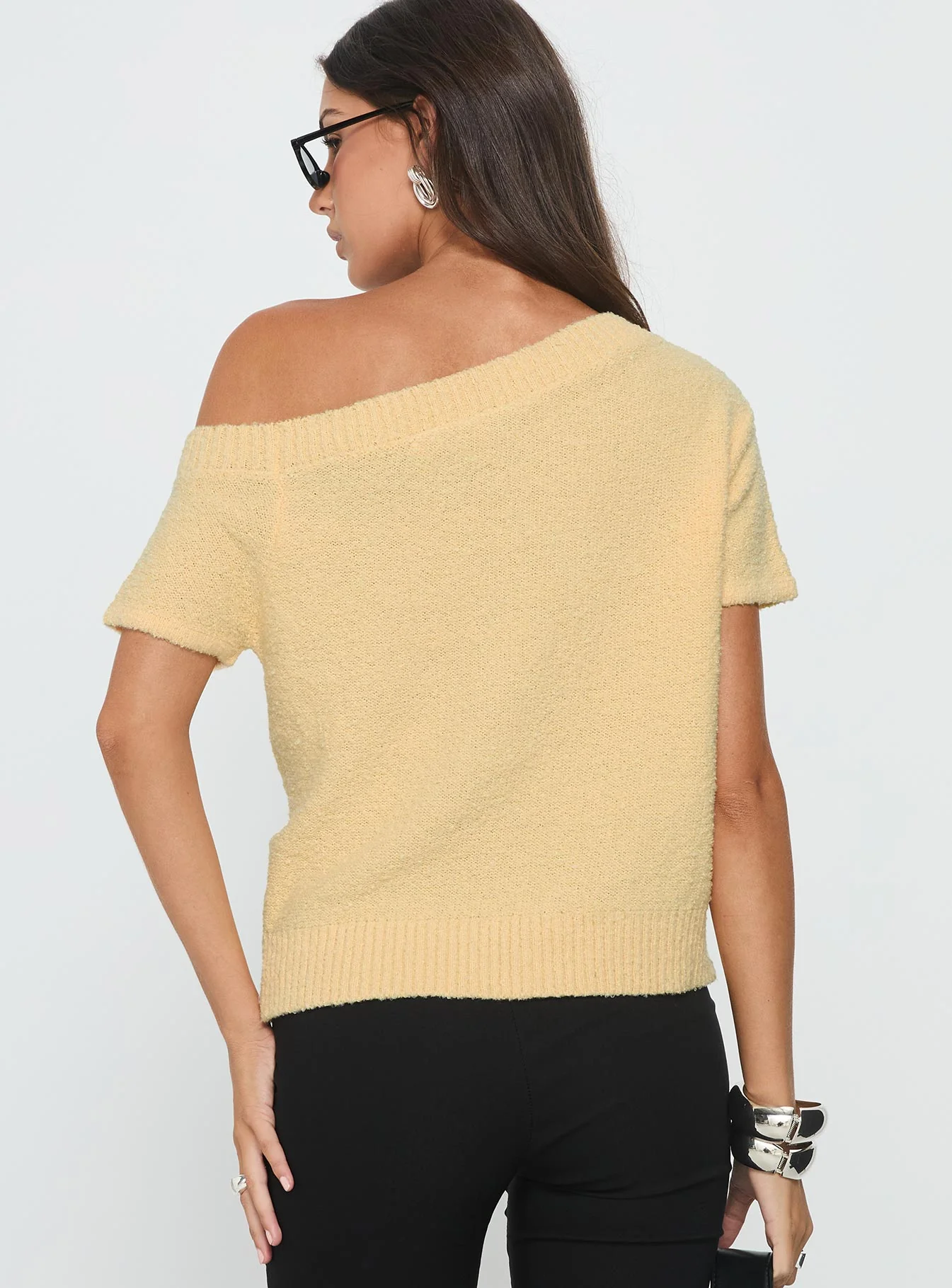 Nori Boucle Off Shoulder Slouchy Top Butter Yellow - Image 5