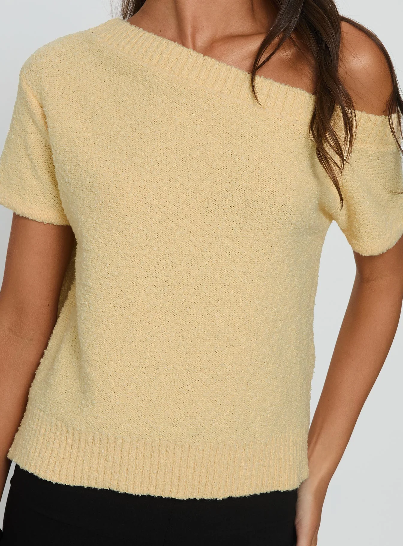 Nori Boucle Off Shoulder Slouchy Top Butter Yellow - Image 6