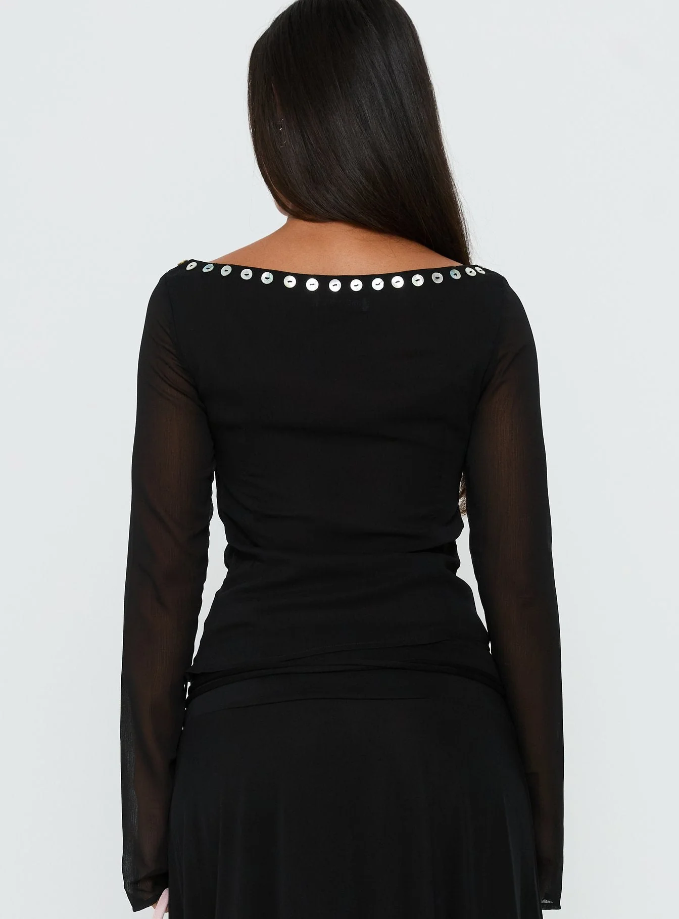 Novare Chiffon Long Sleeve Button Detail Top Black - Image 5