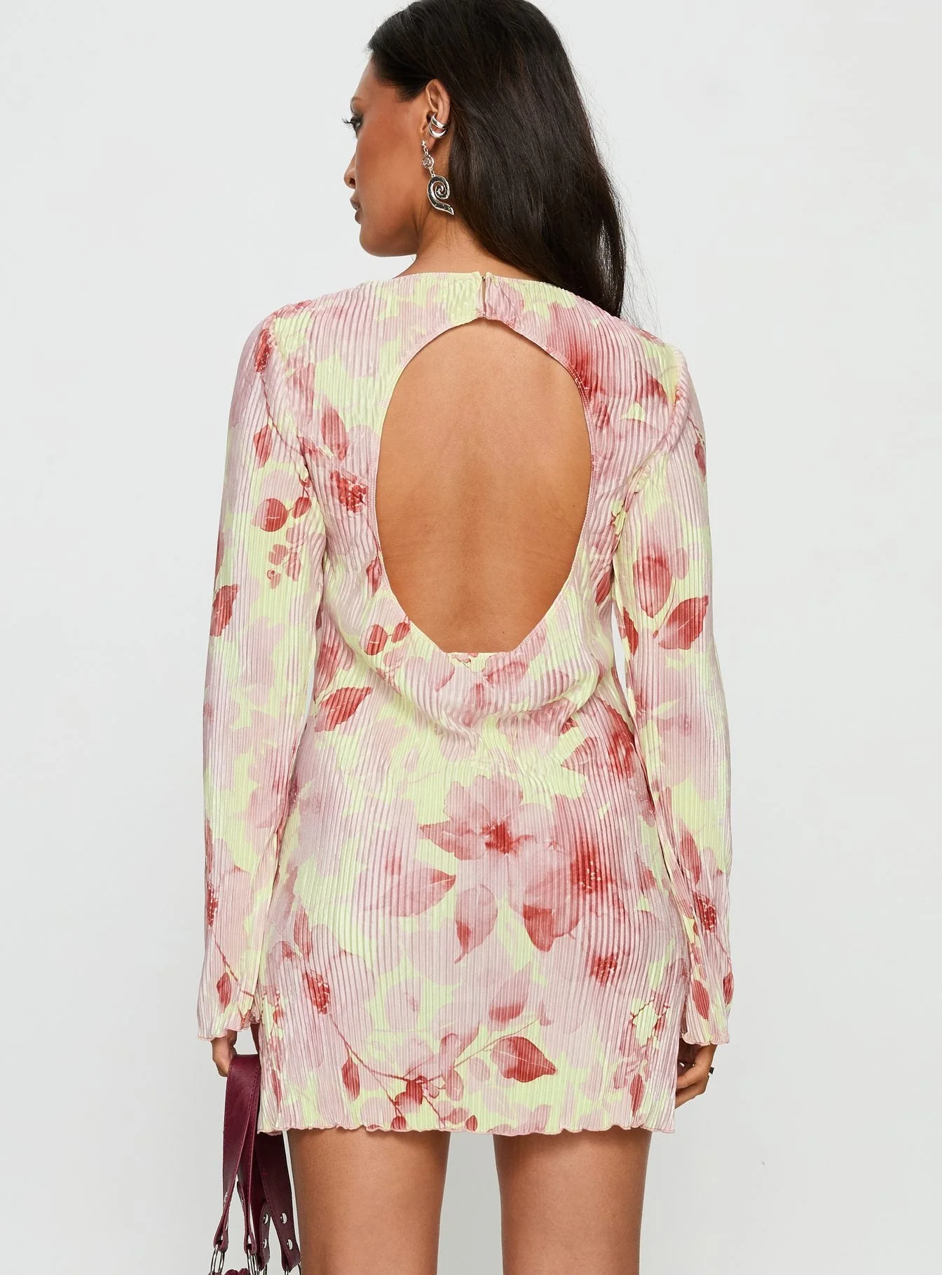 Odelie Long Sleeve Plisse Mini Dress Multi Floral - Image 4