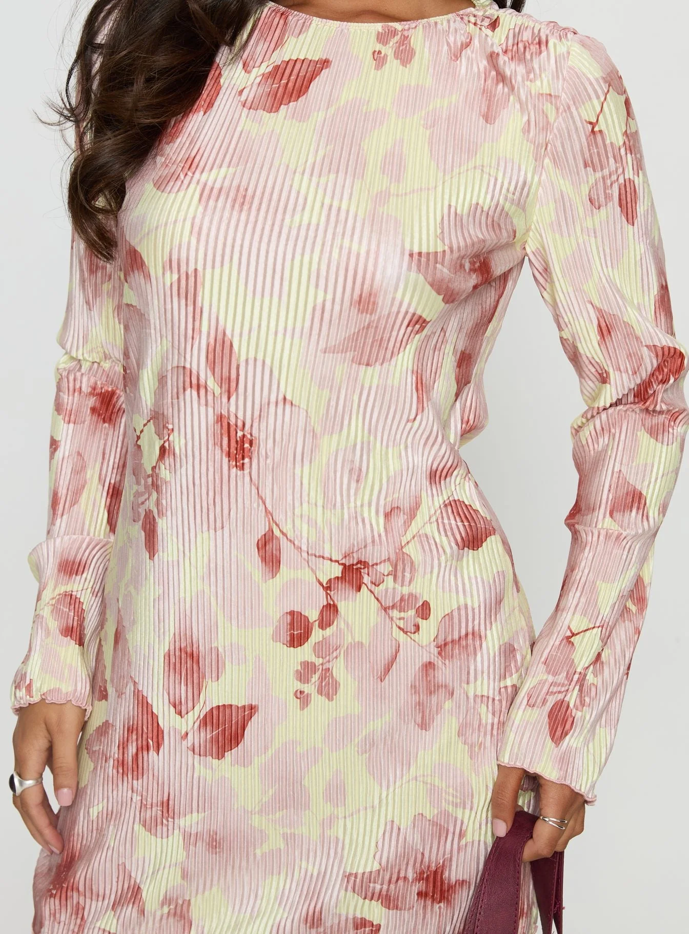 Odelie Long Sleeve Plisse Mini Dress Multi Floral - Image 5