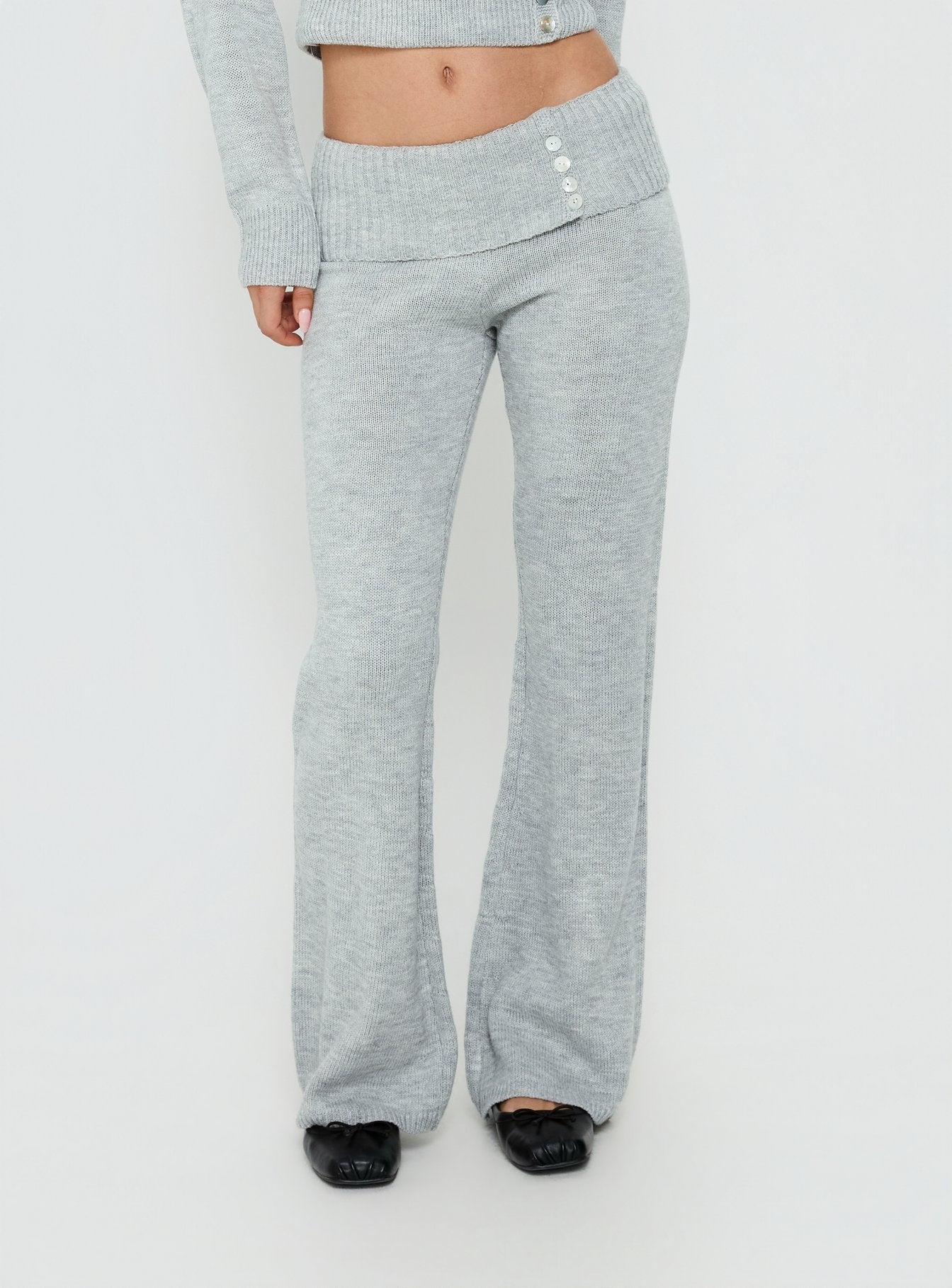 Odeline Fold Over Knit Pants Grey Marle - Image 2