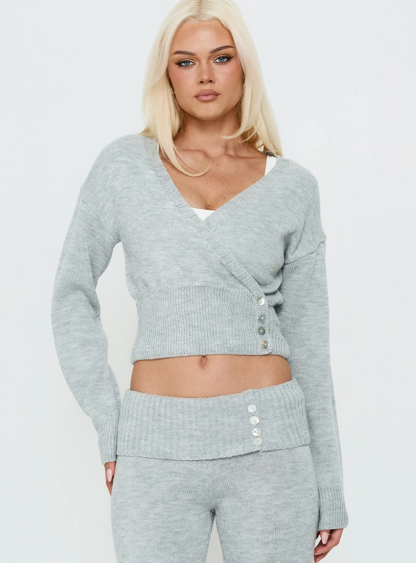 Odeline Wrap Knit Jumper Grey Marle - Image 2
