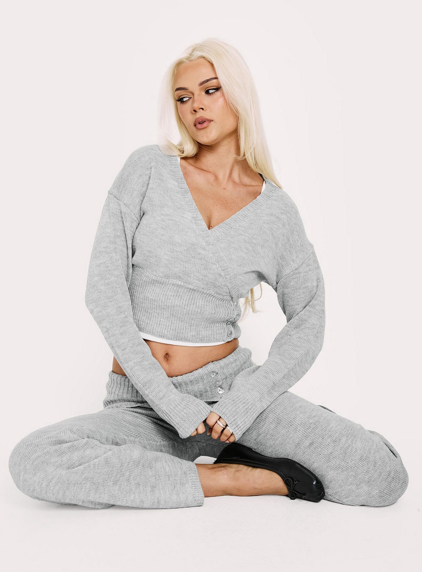 Odeline Wrap Knit Jumper Grey Marle - Image 8