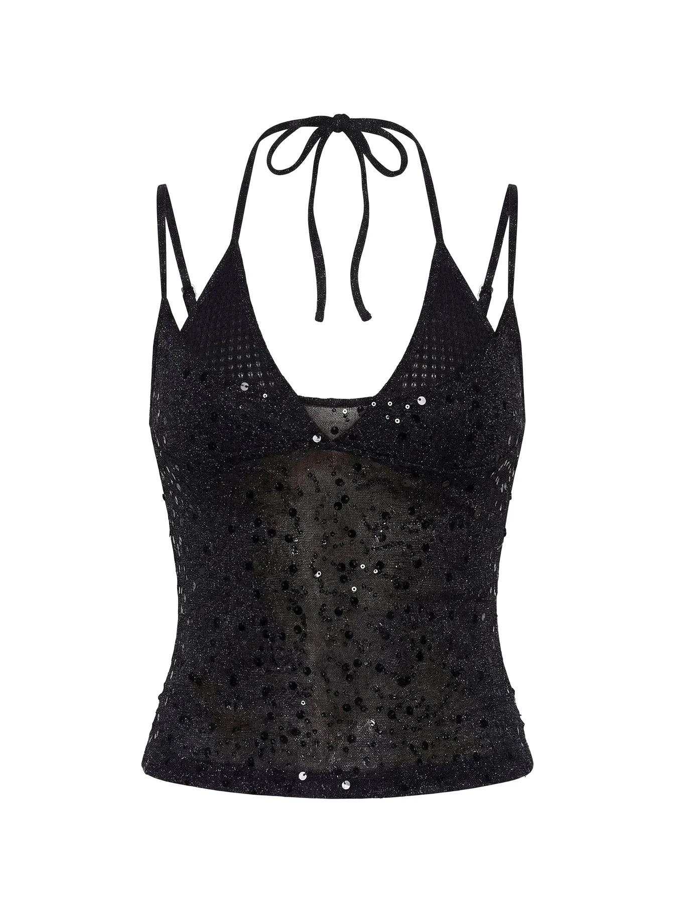 Odena Layered Sequin Cami Top Black - Image 10