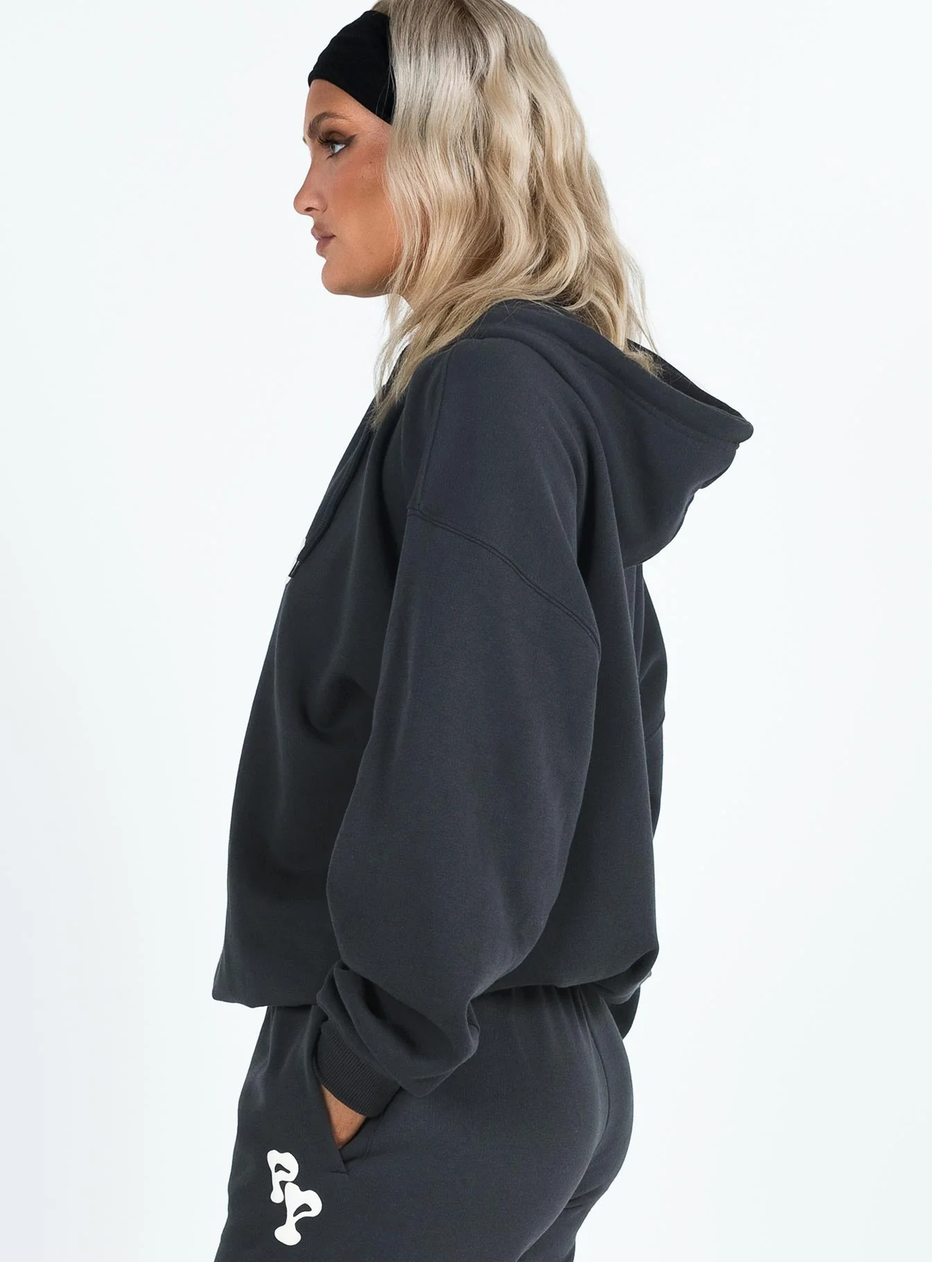 Princess Polly Hooded Sweatshirt Squiggle Text Black Sand / Eggshell - Image 4