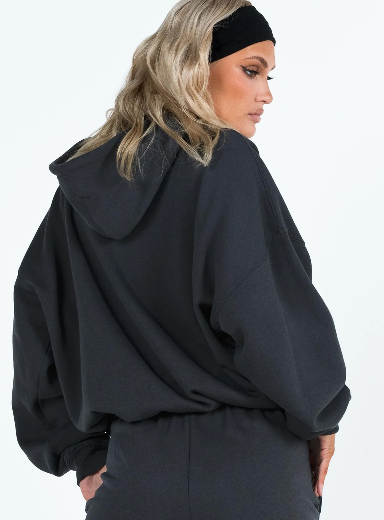 Princess Polly Hooded Sweatshirt Squiggle Text Black Sand / Eggshell - Image 5