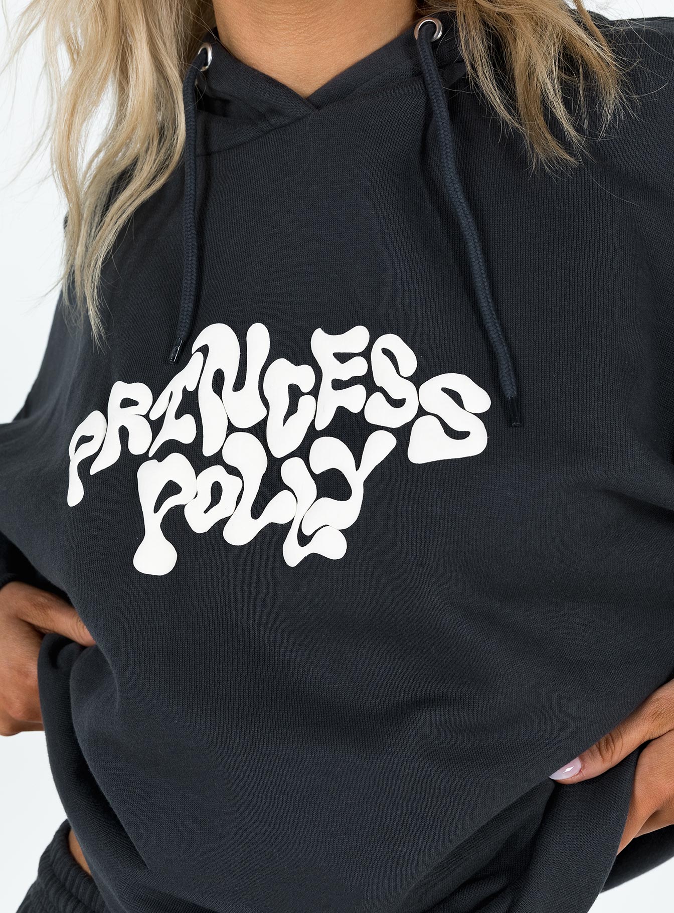 Princess Polly Hooded Sweatshirt Squiggle Text Black Sand / Eggshell - Image 6