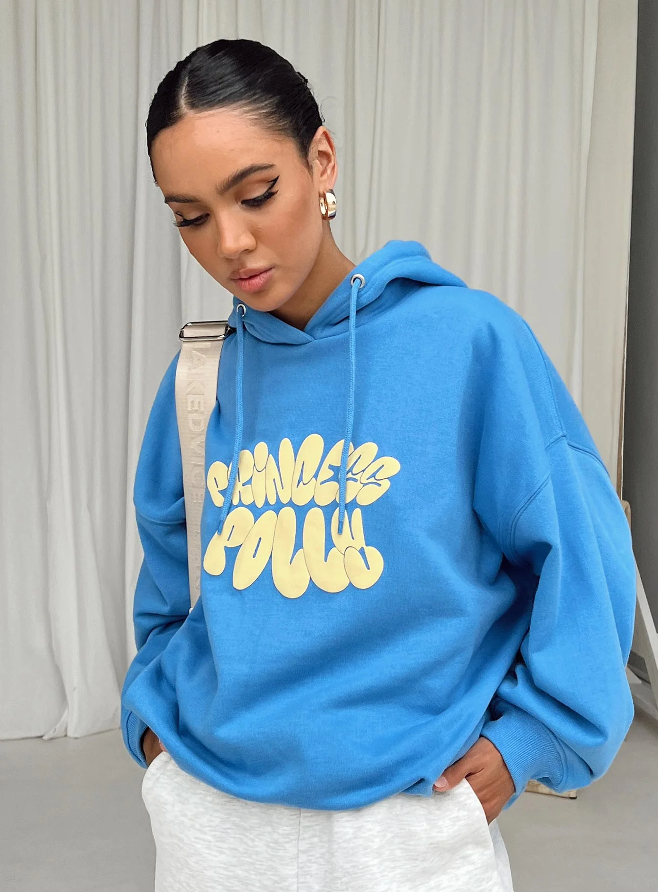 Princess Polly Hoodie Sweatshirt Bubble Text Blue / Yellow - Image 4