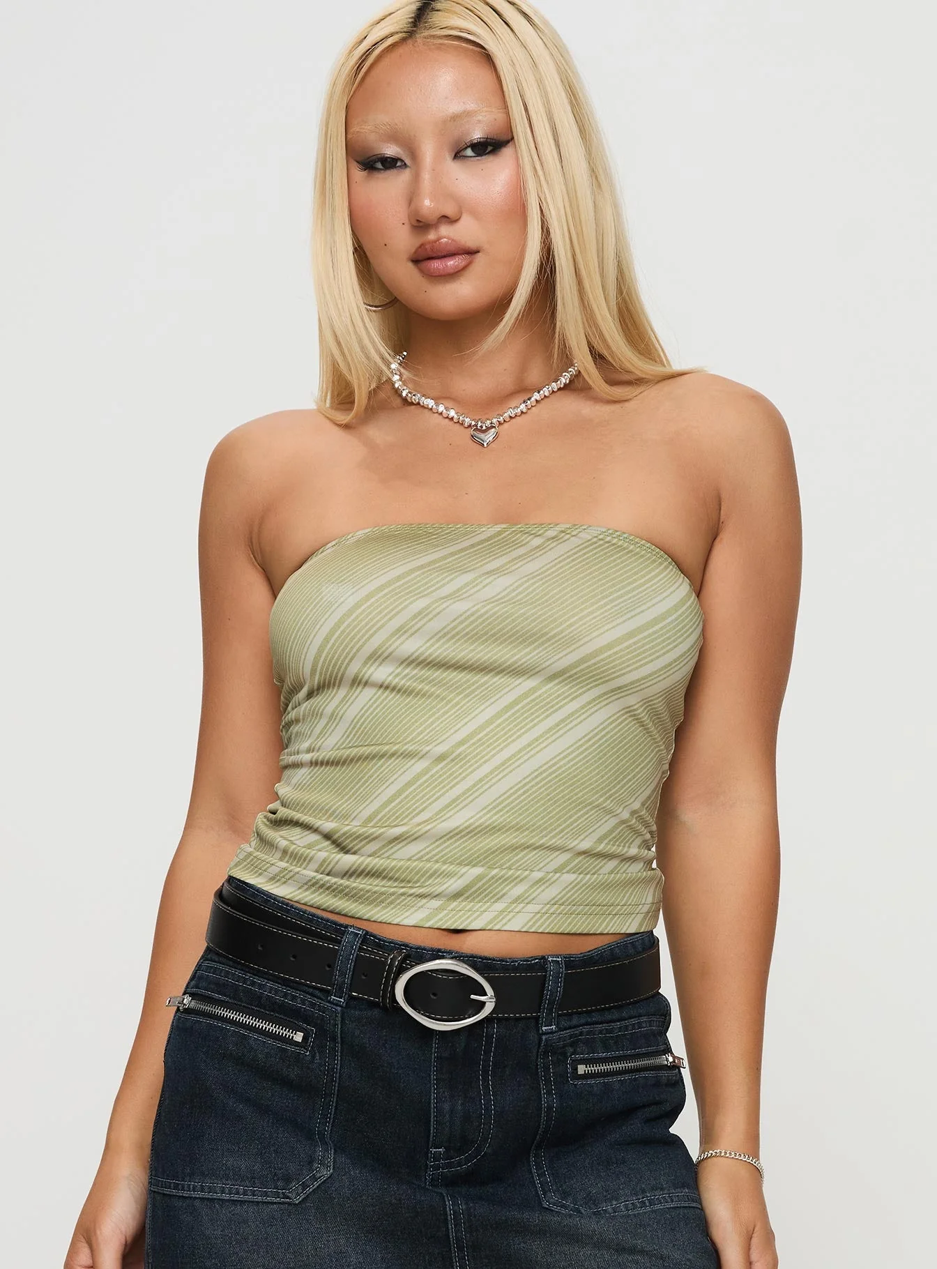 Oniva Strapless Top Sage Stripe - Image 2