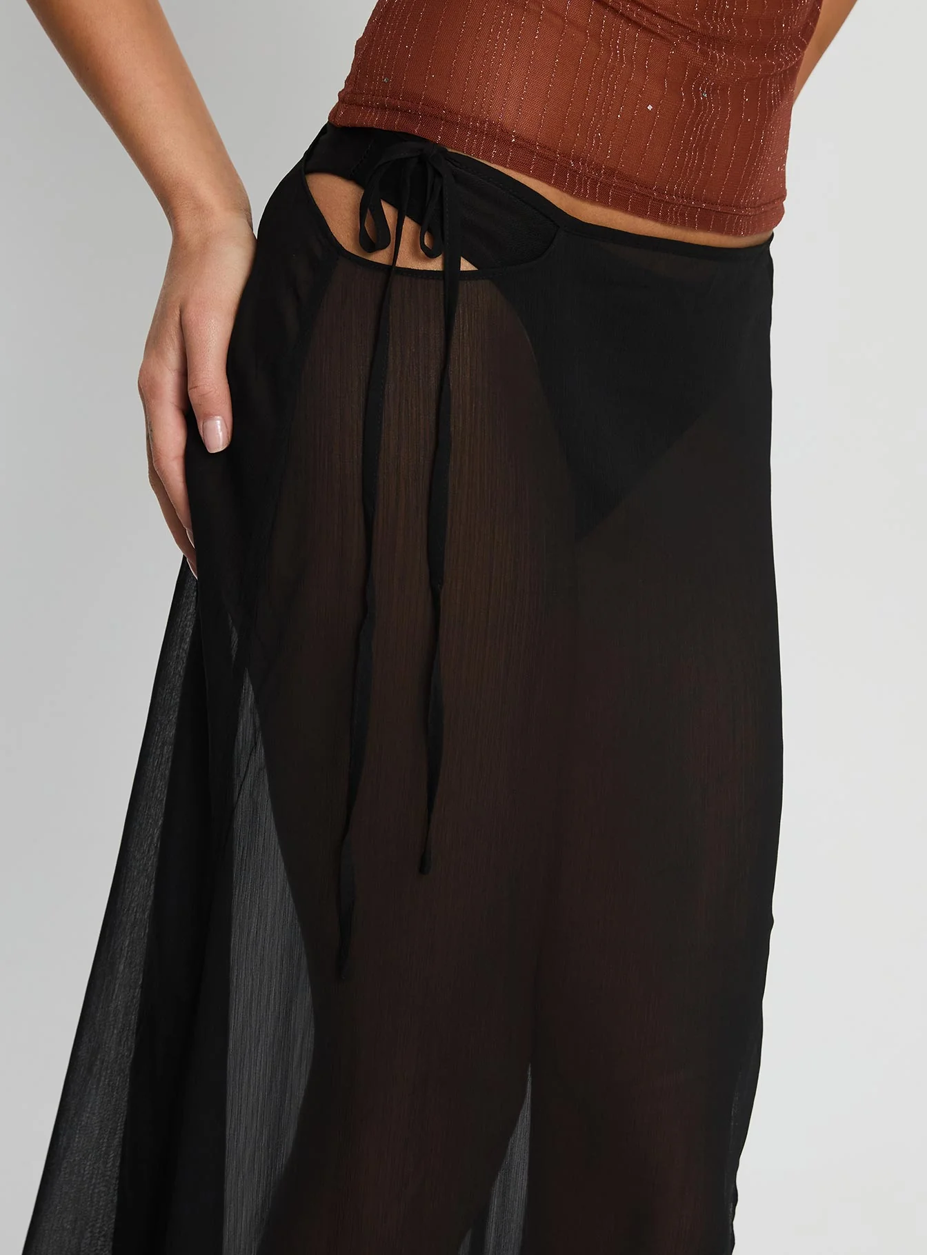 Onyxa Sheer Wrap Maxi Skirt Black - Image 6
