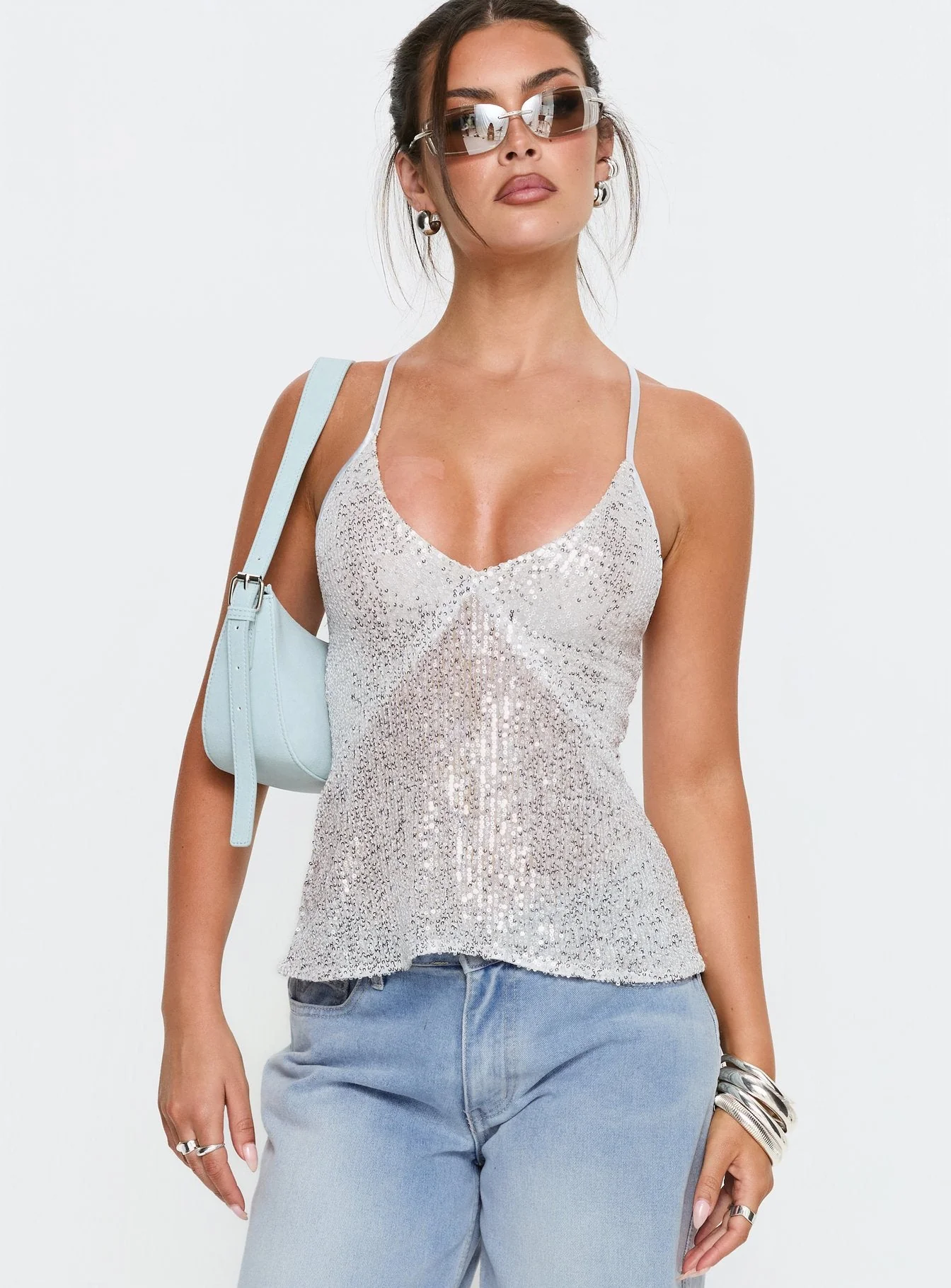 Opaline Sequin Cami Top Silver - Image 2