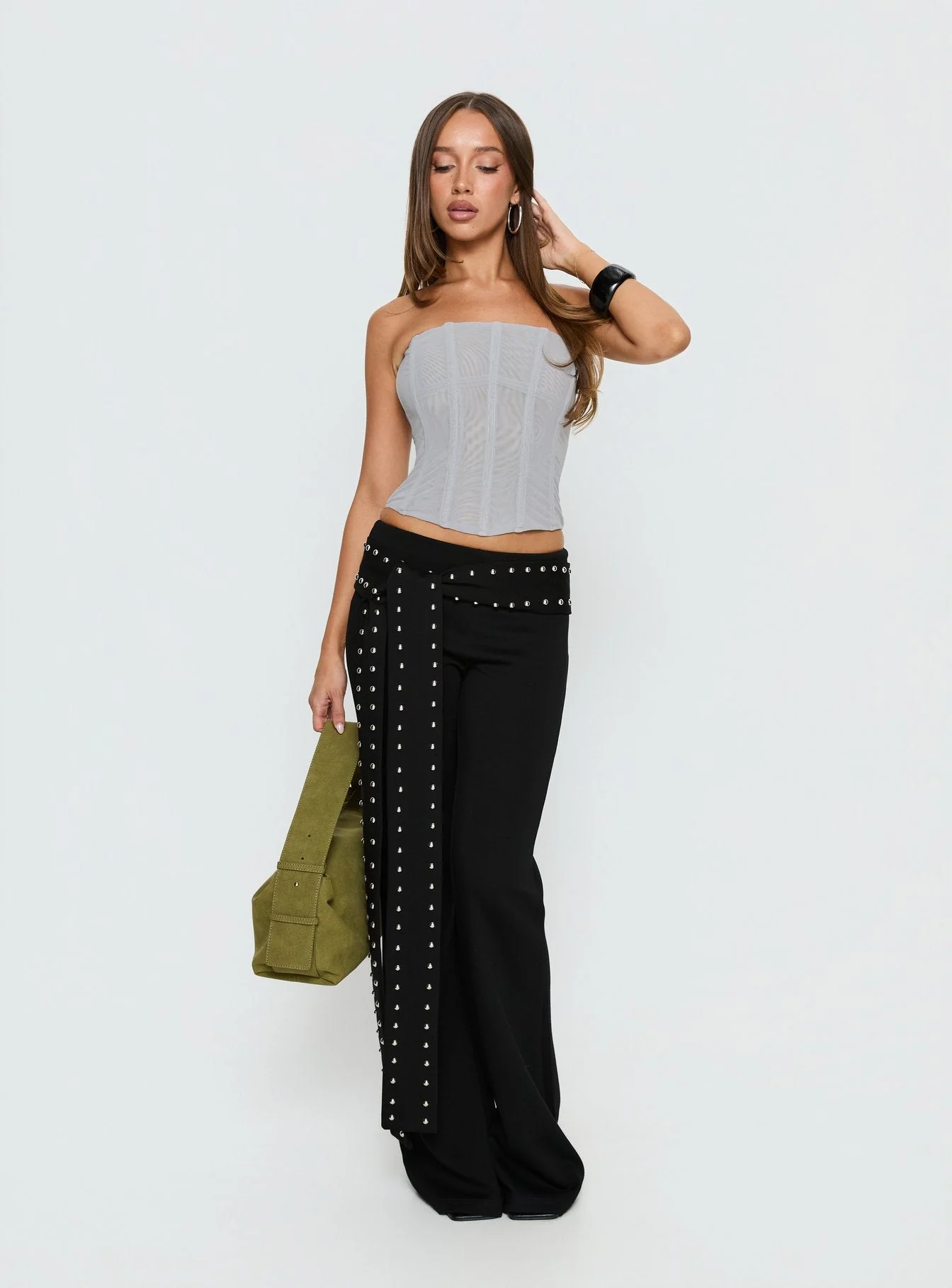 Oscuro Longline Mesh Corset Top Slate - Image 3