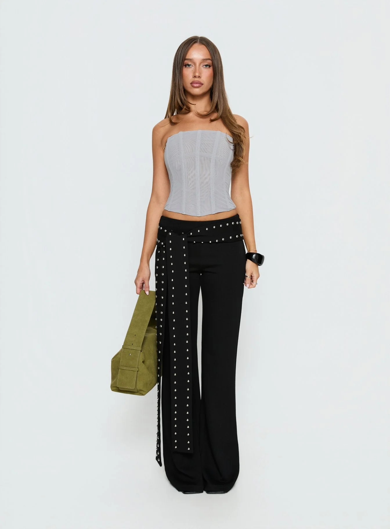 Oscuro Longline Mesh Corset Top Slate - Image 8