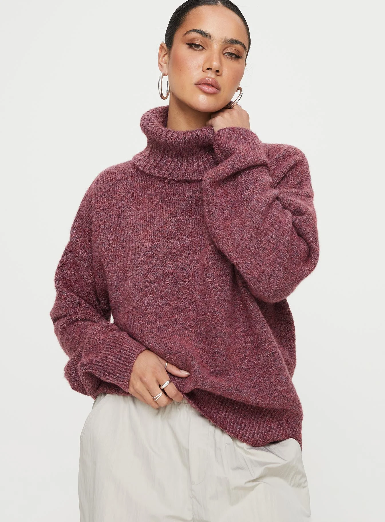 Oswin Turtleneck Jumper Burgundy - Image 2