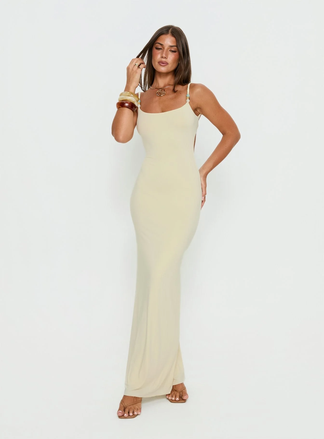 Page Turner Beaded Maxi Dress Lemon - Image 3