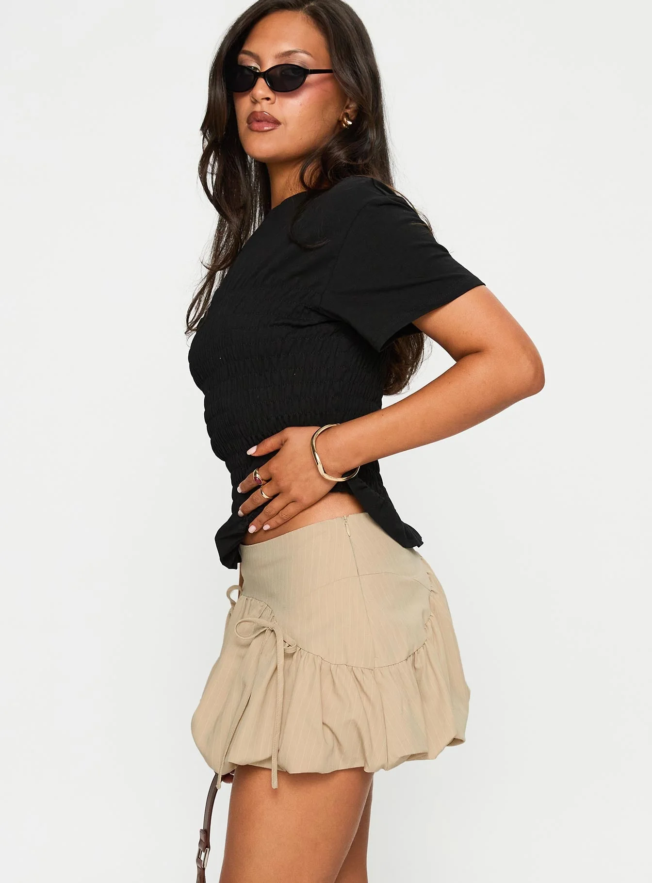 Palloma Bubble Hem Mini Skirt Beige - Image 4