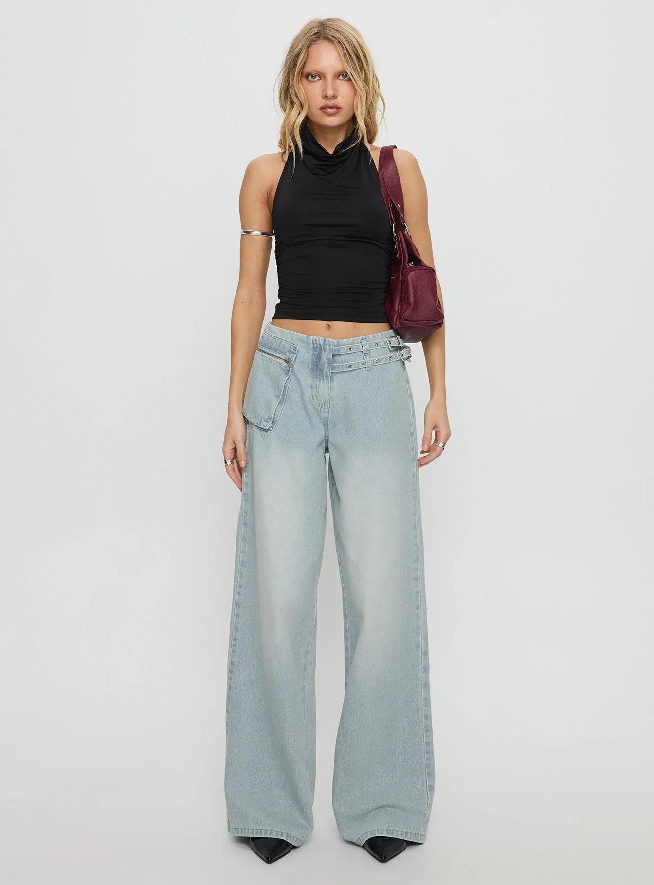Paltrow Mid Rise Wide Leg Cargo Jeans Faded Blue Wash - Image 7