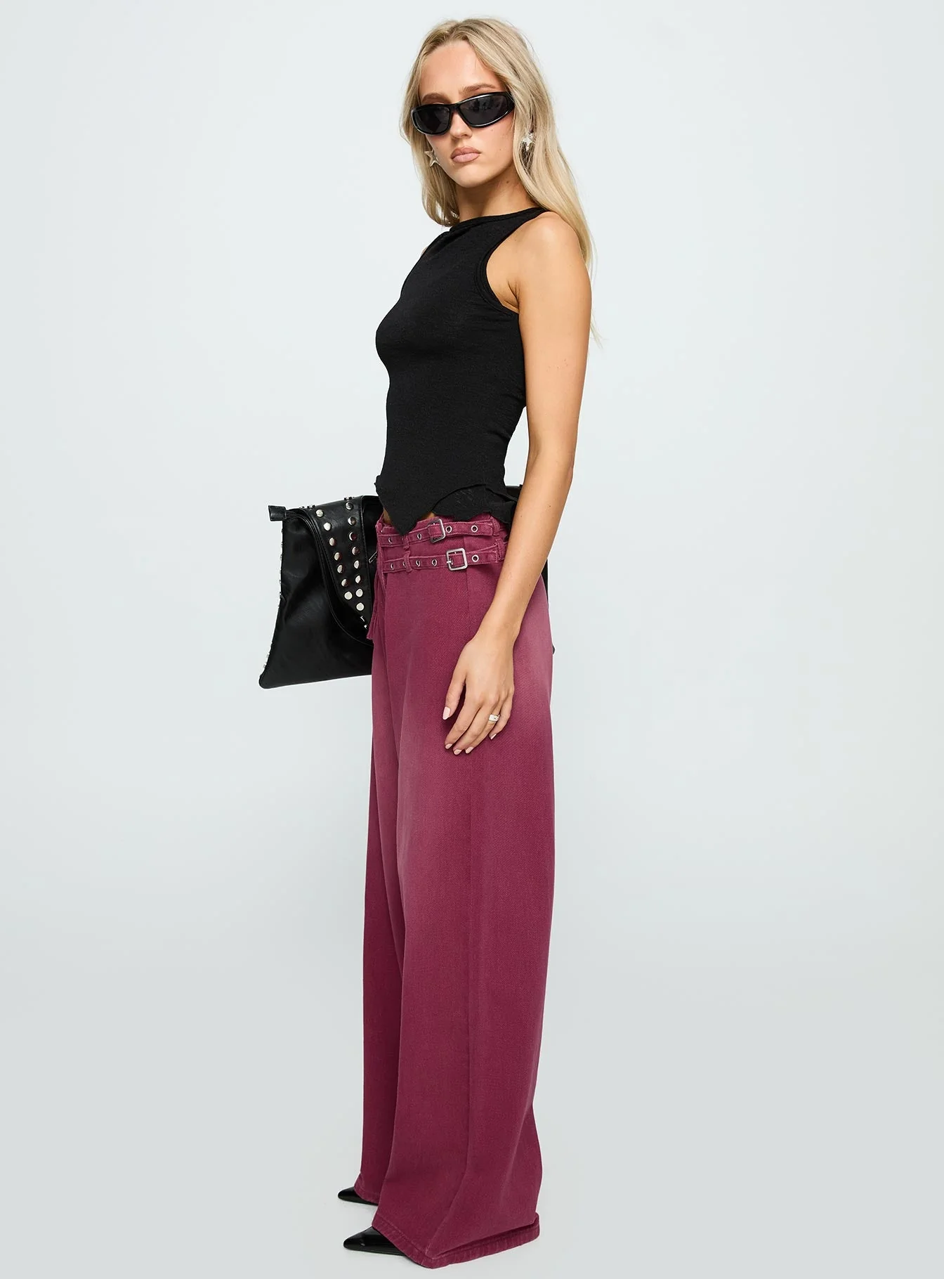Paltrow Mid Rise Wide Leg Cargo Jeans Washed Burgundy - Image 4