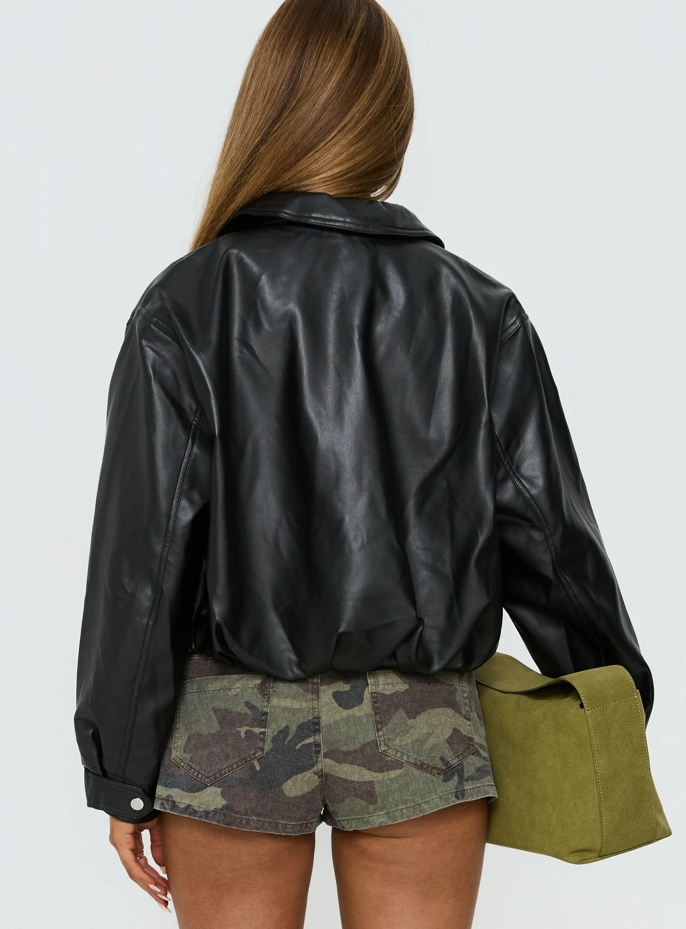 Panoramic Faux Leather Cropped Jacket Black - Image 5