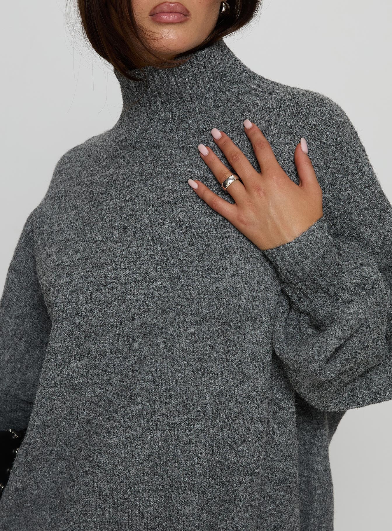 Patrizia Funnel Neck Knit Sweater Grey - Image 5