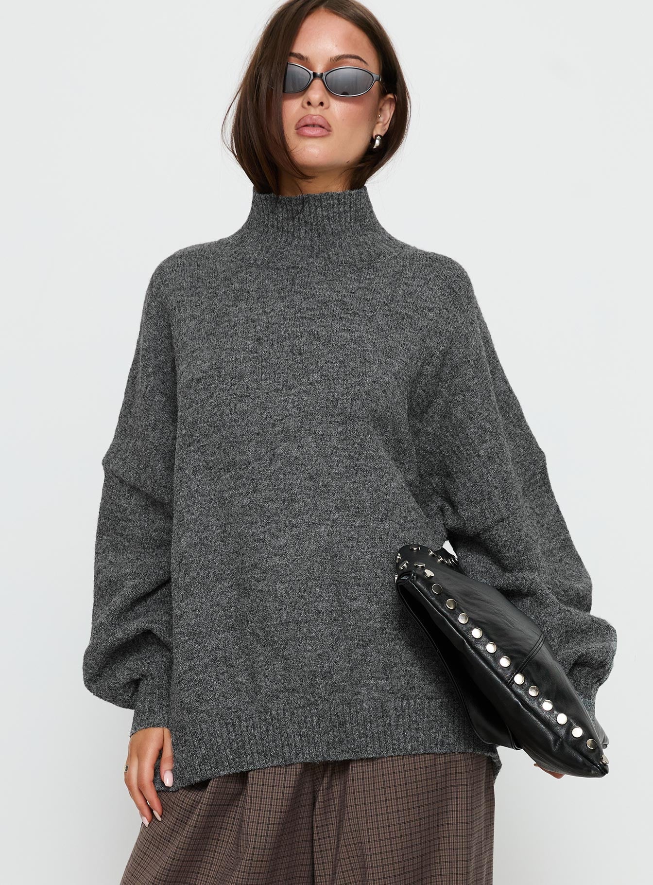 Patrizia Funnel Neck Knit Sweater Grey - Image 7