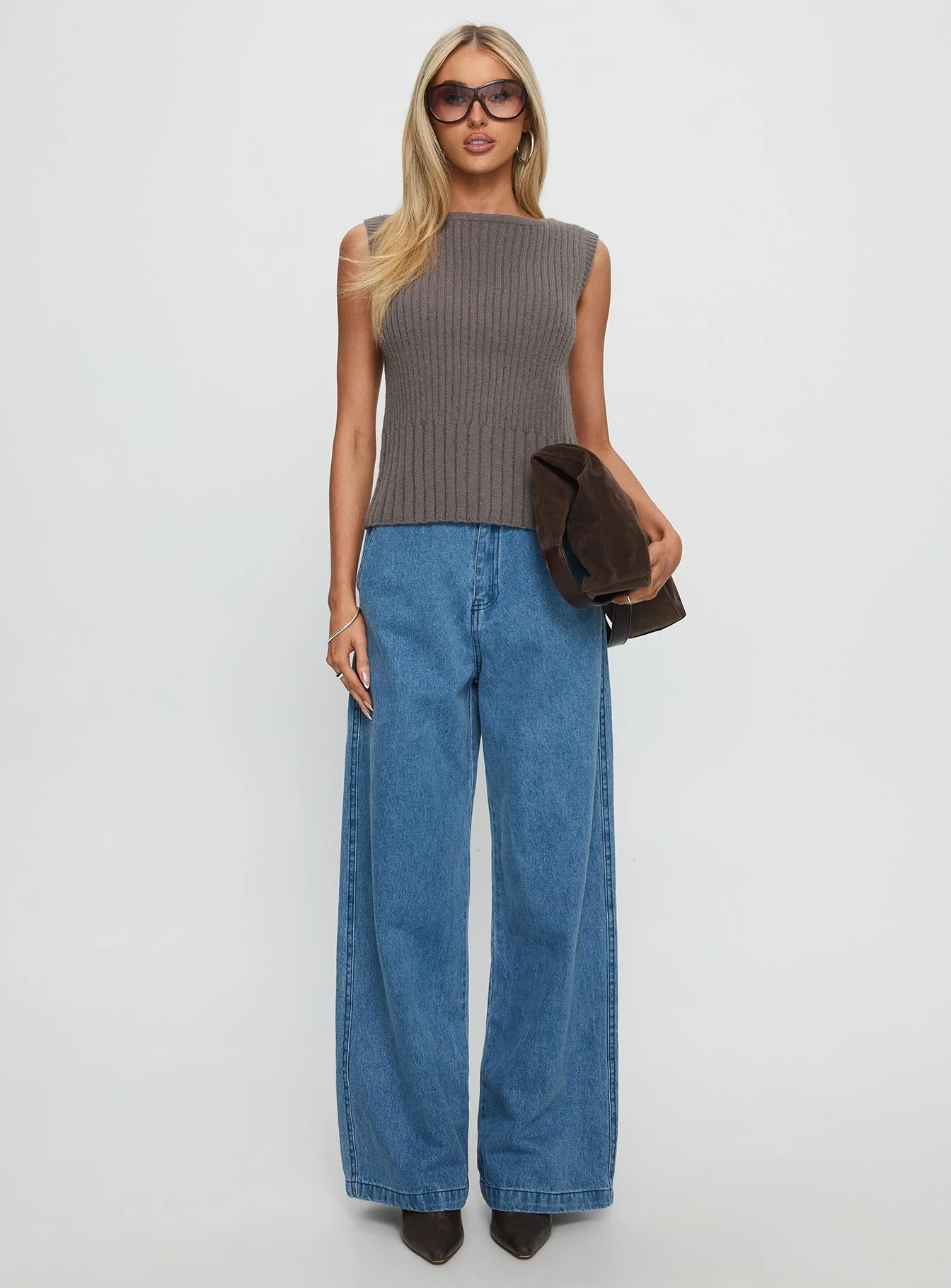 Peerless Ribbed Sleeveless Top Charcoal - Image 7