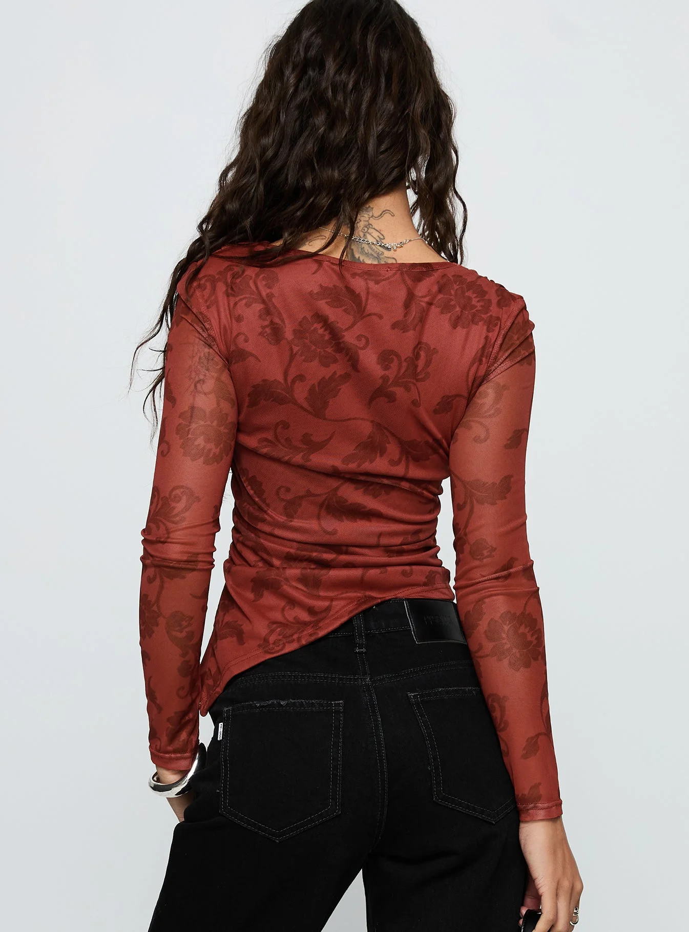 People Watching Long Sleeve Top Red Floral - Image 5